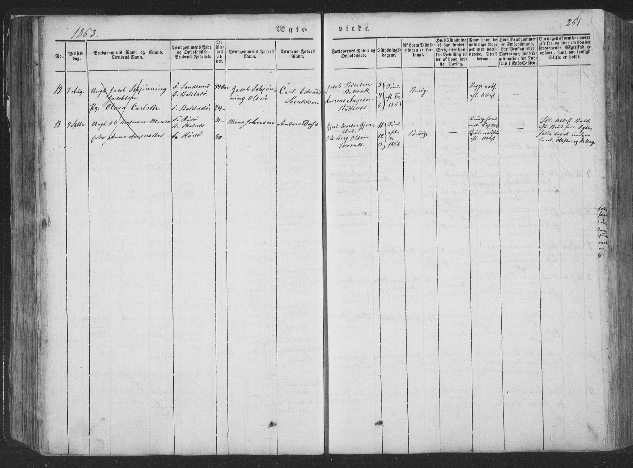 Ministerialprotokoller, klokkerbøker og fødselsregistre - Nordland, AV/SAT-A-1459/881/L1165: Parish register (copy) no. 881C02, 1854-1876, p. 261