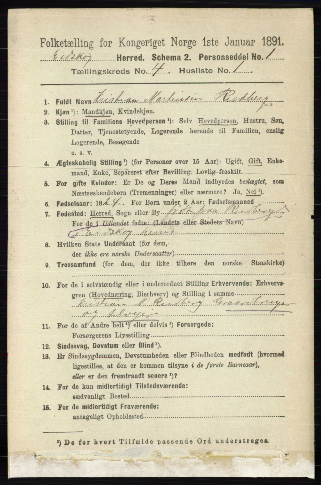 RA, 1891 census for 0420 Eidskog, 1891, p. 1583