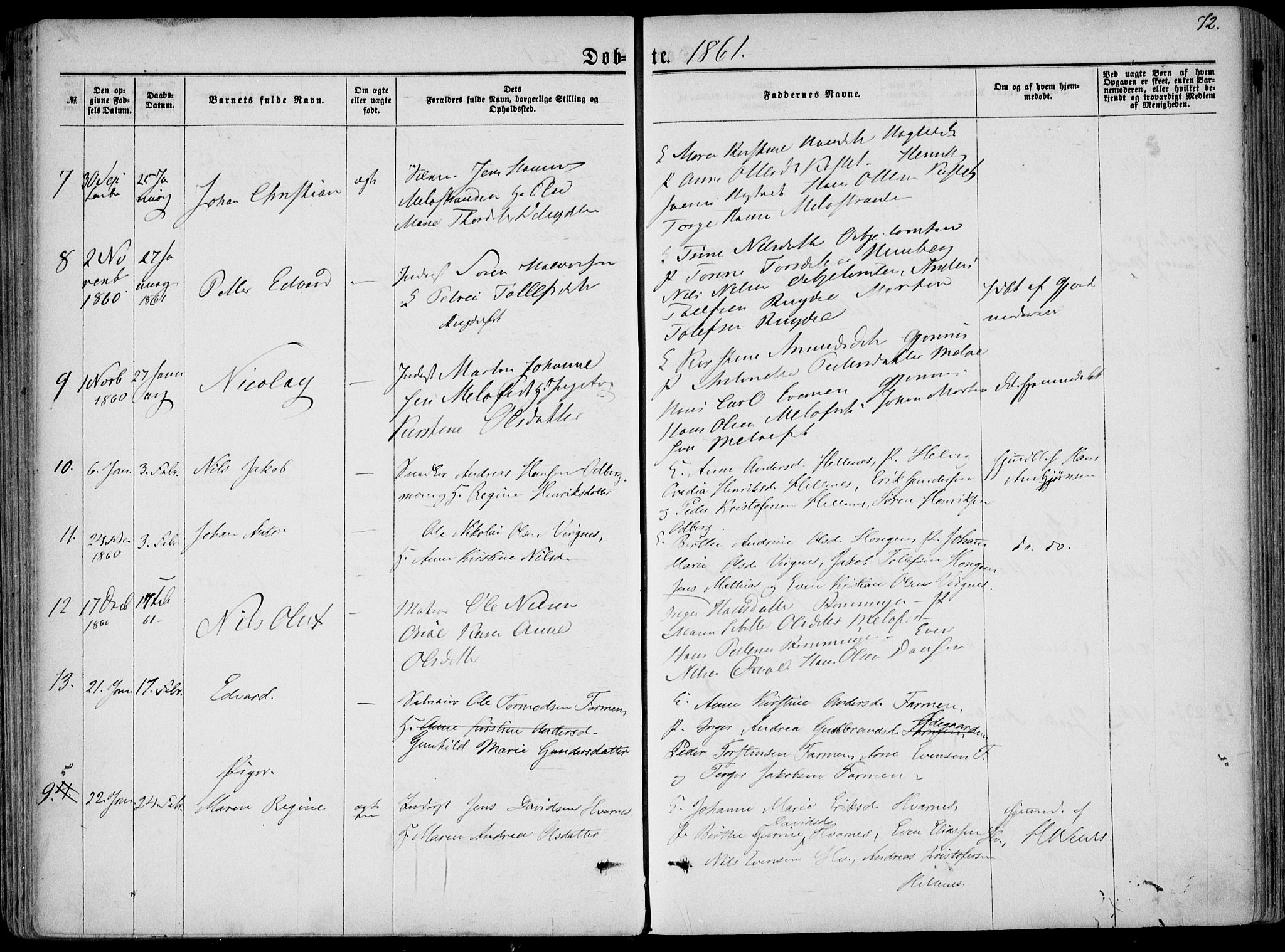 Hedrum kirkebøker, AV/SAKO-A-344/F/Fa/L0007: Parish register (official) no. I 7, 1857-1868, p. 72