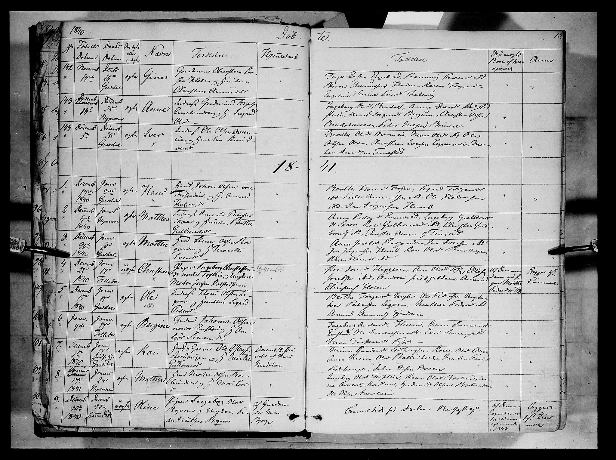 Gausdal prestekontor, SAH/PREST-090/H/Ha/Haa/L0007: Parish register (official) no. 7, 1840-1850, p. 13
