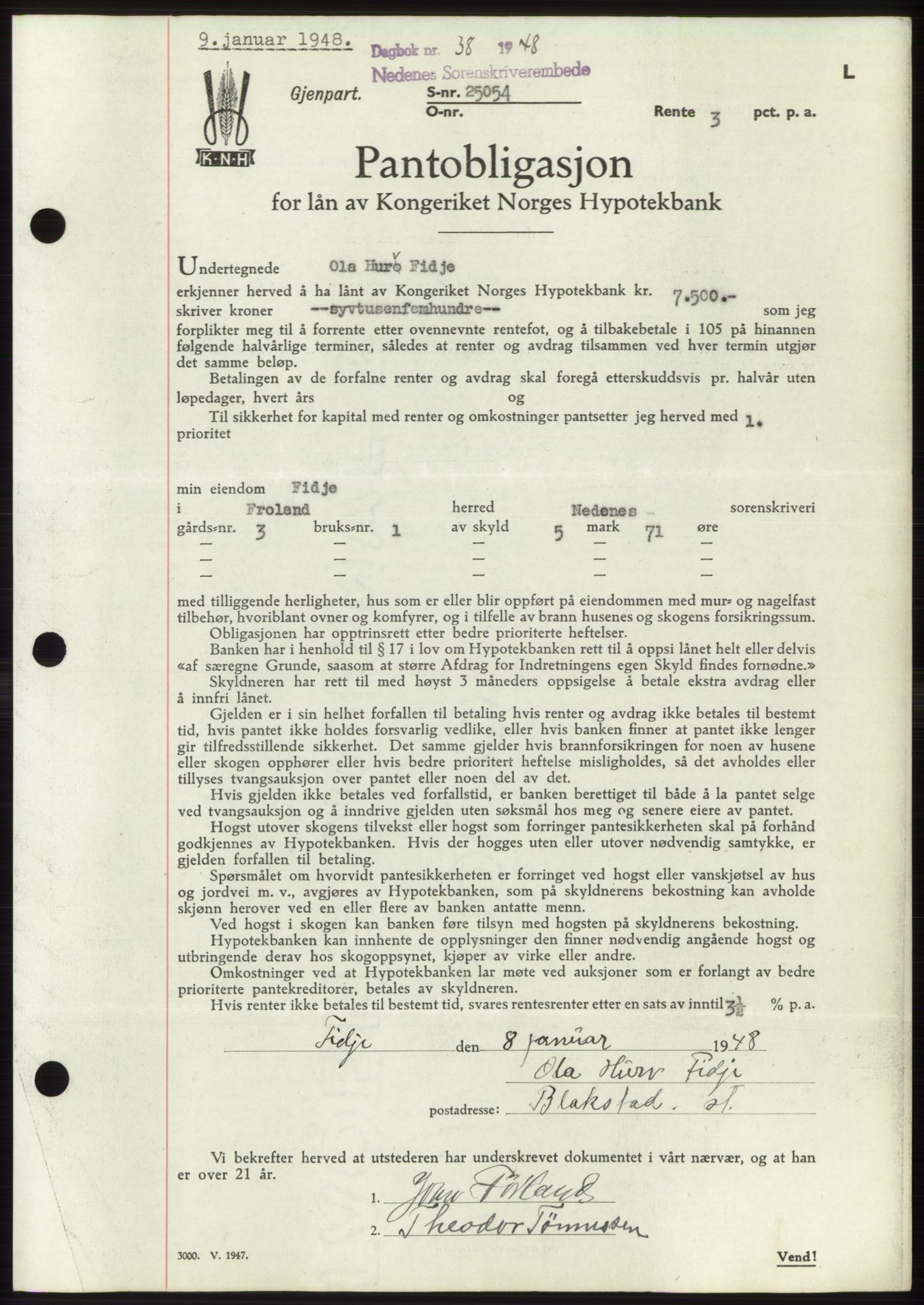 Nedenes sorenskriveri, AV/SAK-1221-0006/G/Gb/Gbb/L0005: Mortgage book no. B5, 1948-1948, Diary no: : 38/1948