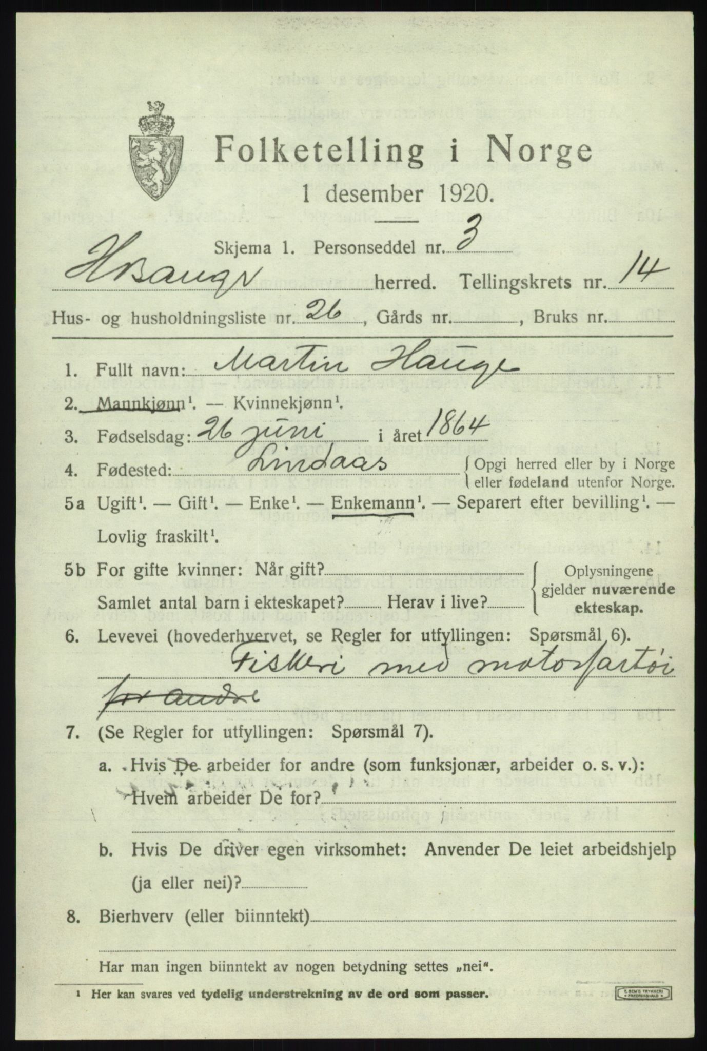 SAB, 1920 census for Hosanger, 1920, p. 5815
