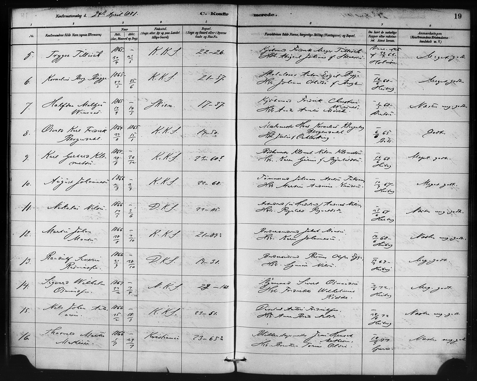 Korskirken sokneprestembete, AV/SAB-A-76101/H/Haa/L0029: Parish register (official) no. C 5, 1880-1892, p. 19