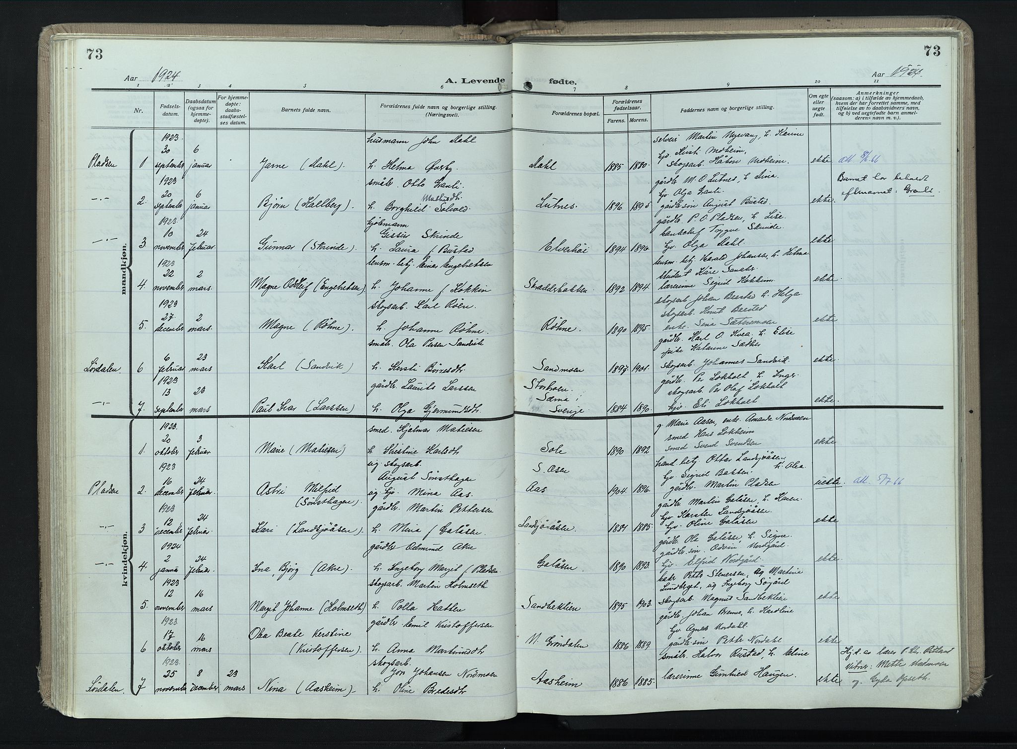 Trysil prestekontor, AV/SAH-PREST-046/H/Ha/Haa/L0017: Parish register (official) no. 17, 1918-1936, p. 73
