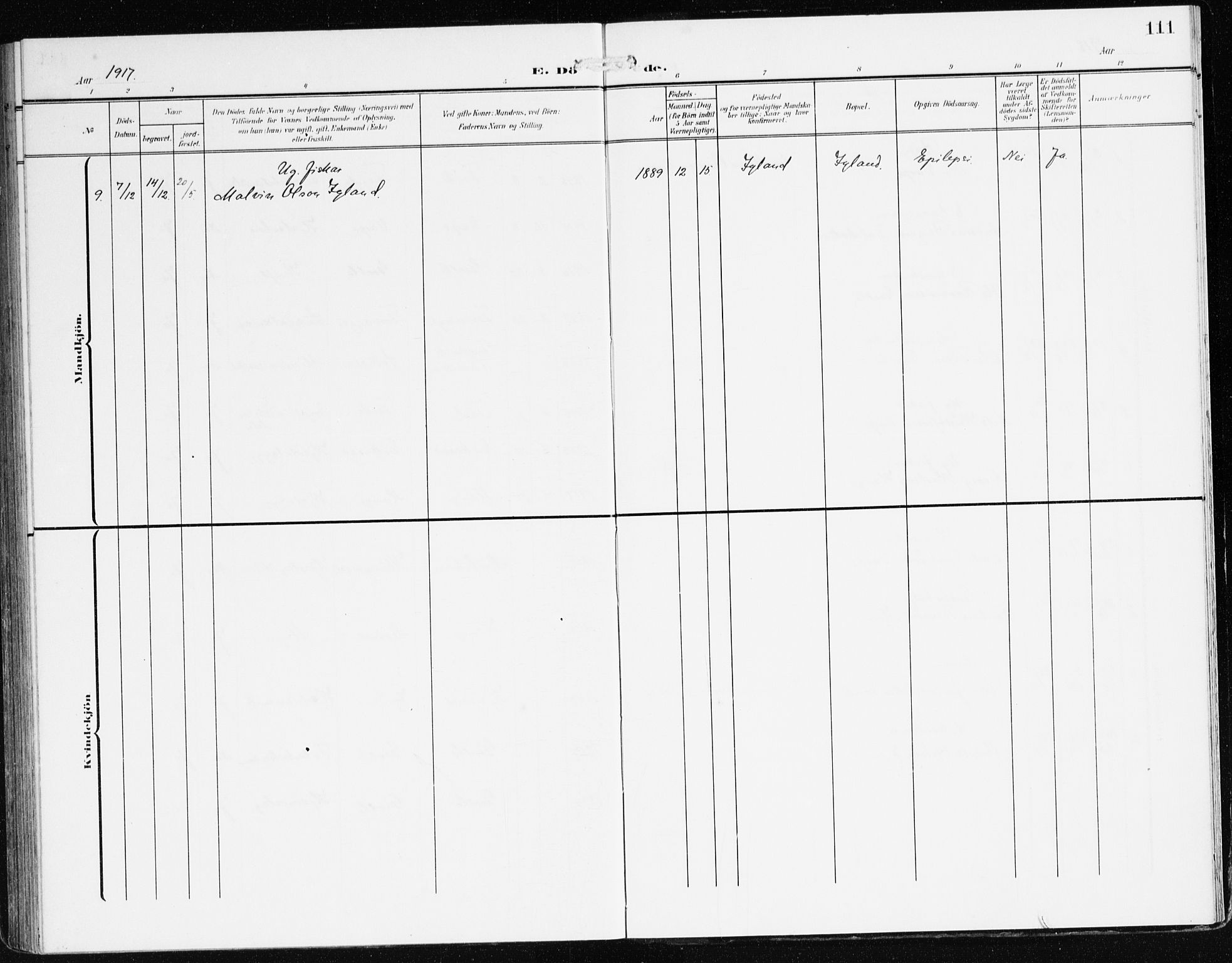 Bremanger sokneprestembete, AV/SAB-A-82201/H/Haa/Haac/L0001: Parish register (official) no. C 1, 1908-1921, p. 111