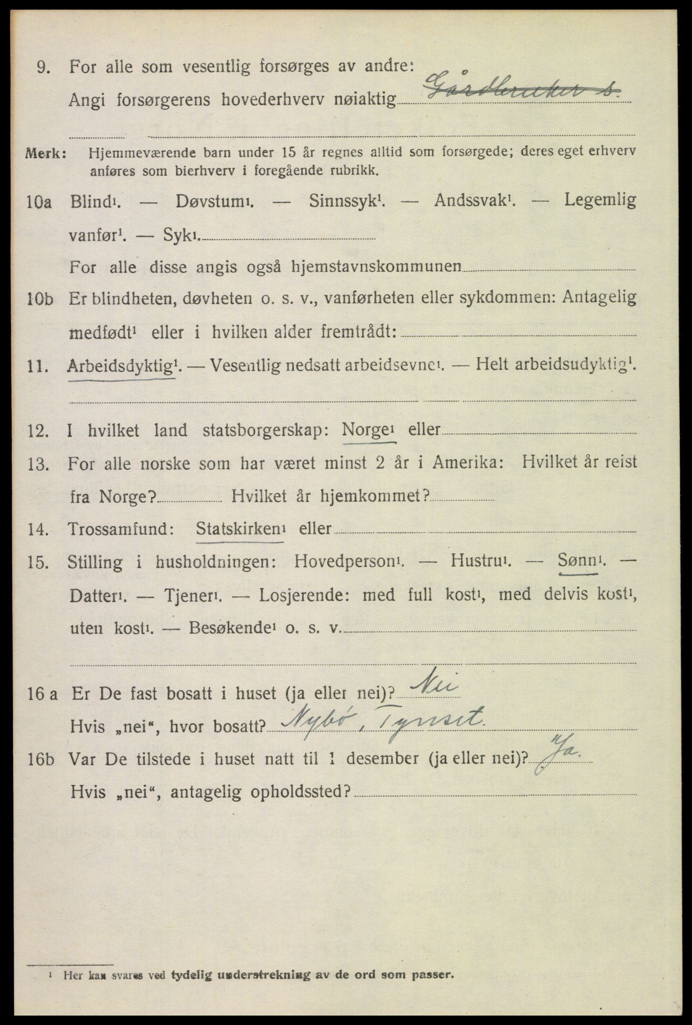 SAH, 1920 census for Tynset, 1920, p. 2433