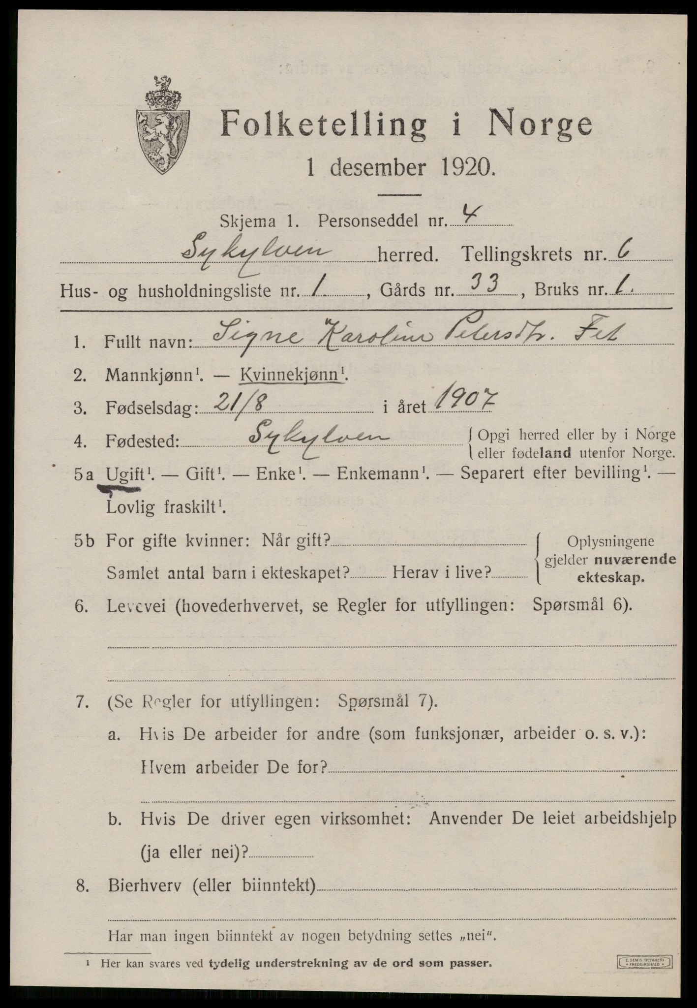 SAT, 1920 census for Sykkylven, 1920, p. 3649