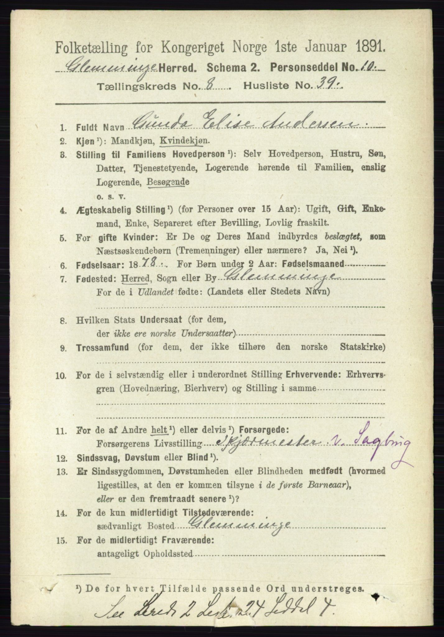 RA, 1891 census for 0132 Glemmen, 1891, p. 9542