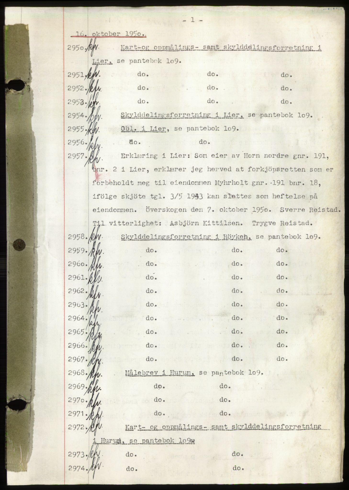 Lier, Røyken og Hurum sorenskriveri, SAKO/A-89/G/Ga/Gab/L0108: Mortgage book no. 108, 1950-1950, Diary no: : 2950/1950