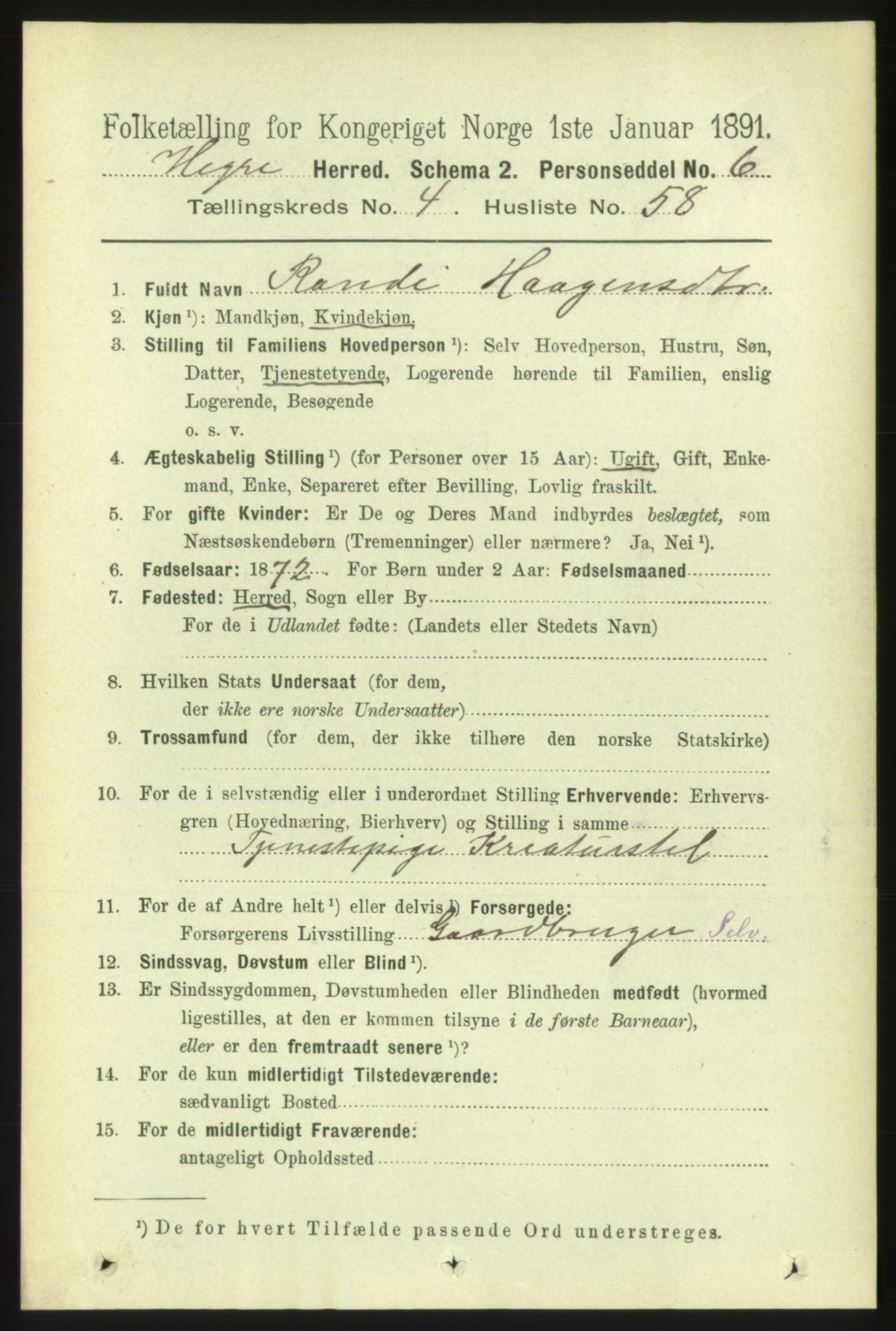 RA, 1891 census for 1712 Hegra, 1891, p. 1822