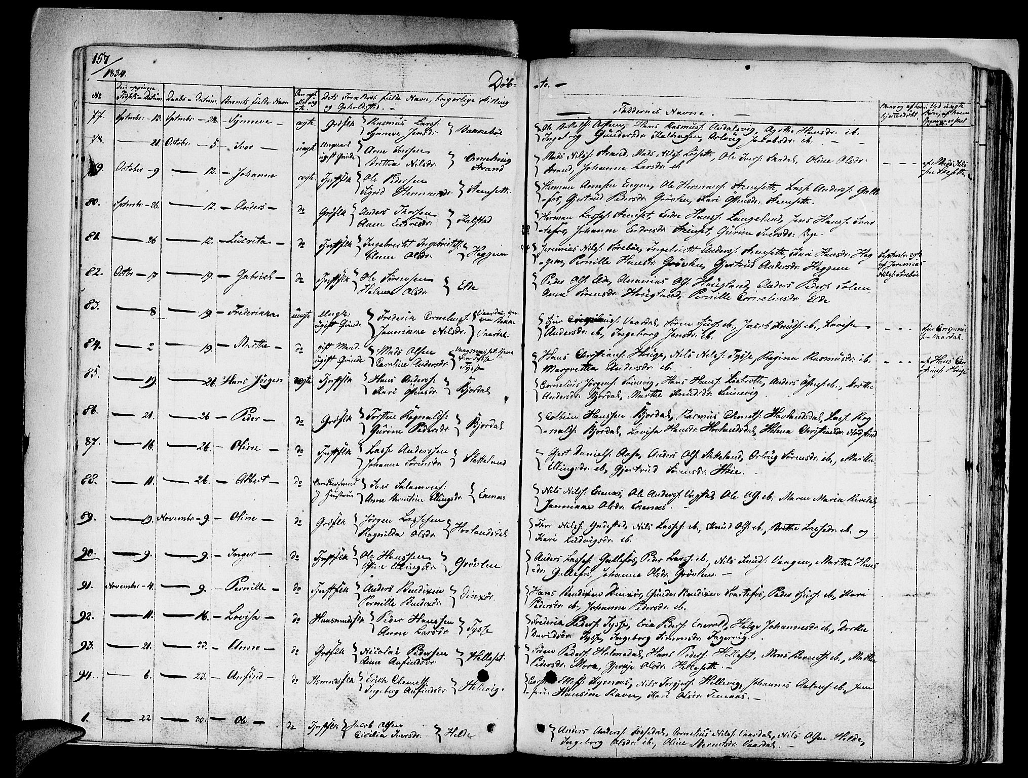 Fjaler sokneprestembete, AV/SAB-A-79801/H/Haa/Haaa/L0005: Parish register (official) no. A 5, 1821-1835, p. 157