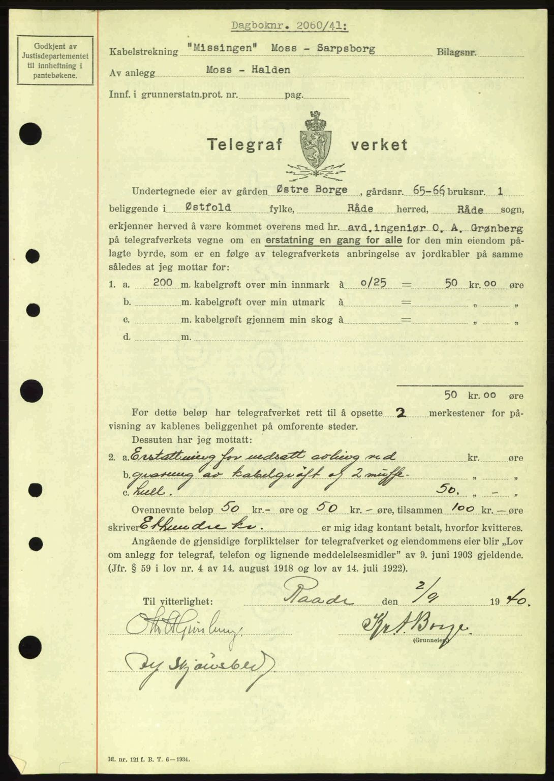 Moss sorenskriveri, SAO/A-10168: Mortgage book no. A9, 1941-1942, Diary no: : 2060/1941