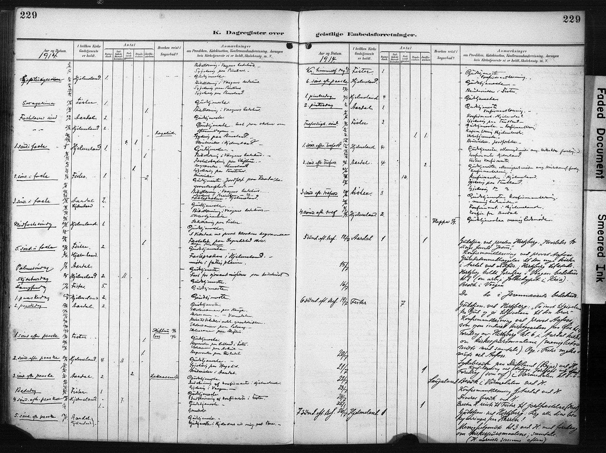 Hjelmeland sokneprestkontor, SAST/A-101843/02/A/L0002: Parish register (official) no. A 17, 1901-1916, p. 229