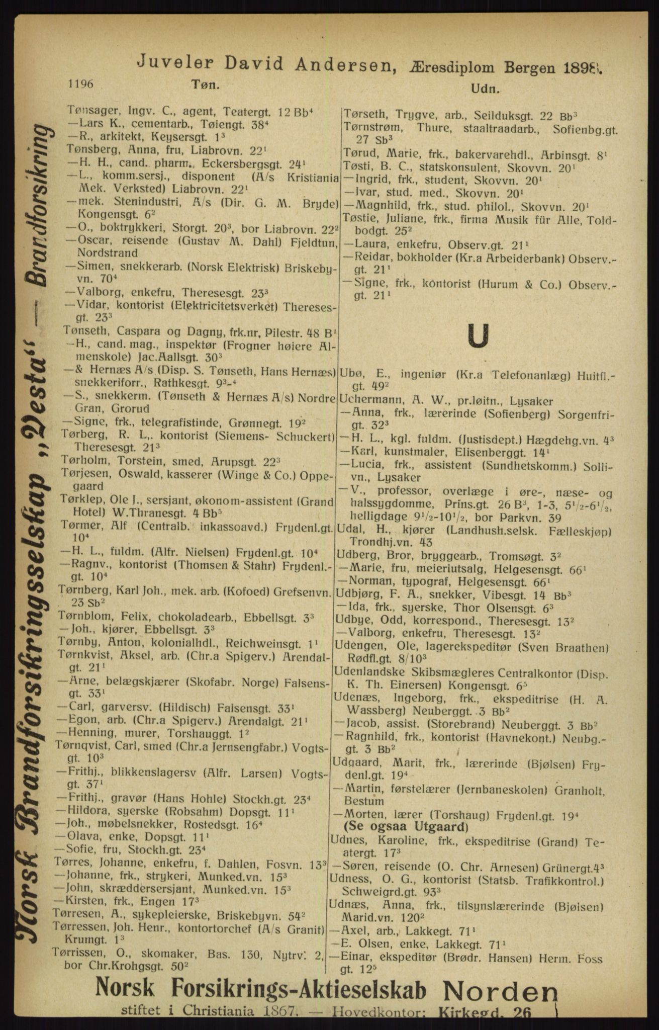 Kristiania/Oslo adressebok, PUBL/-, 1916, p. 1196