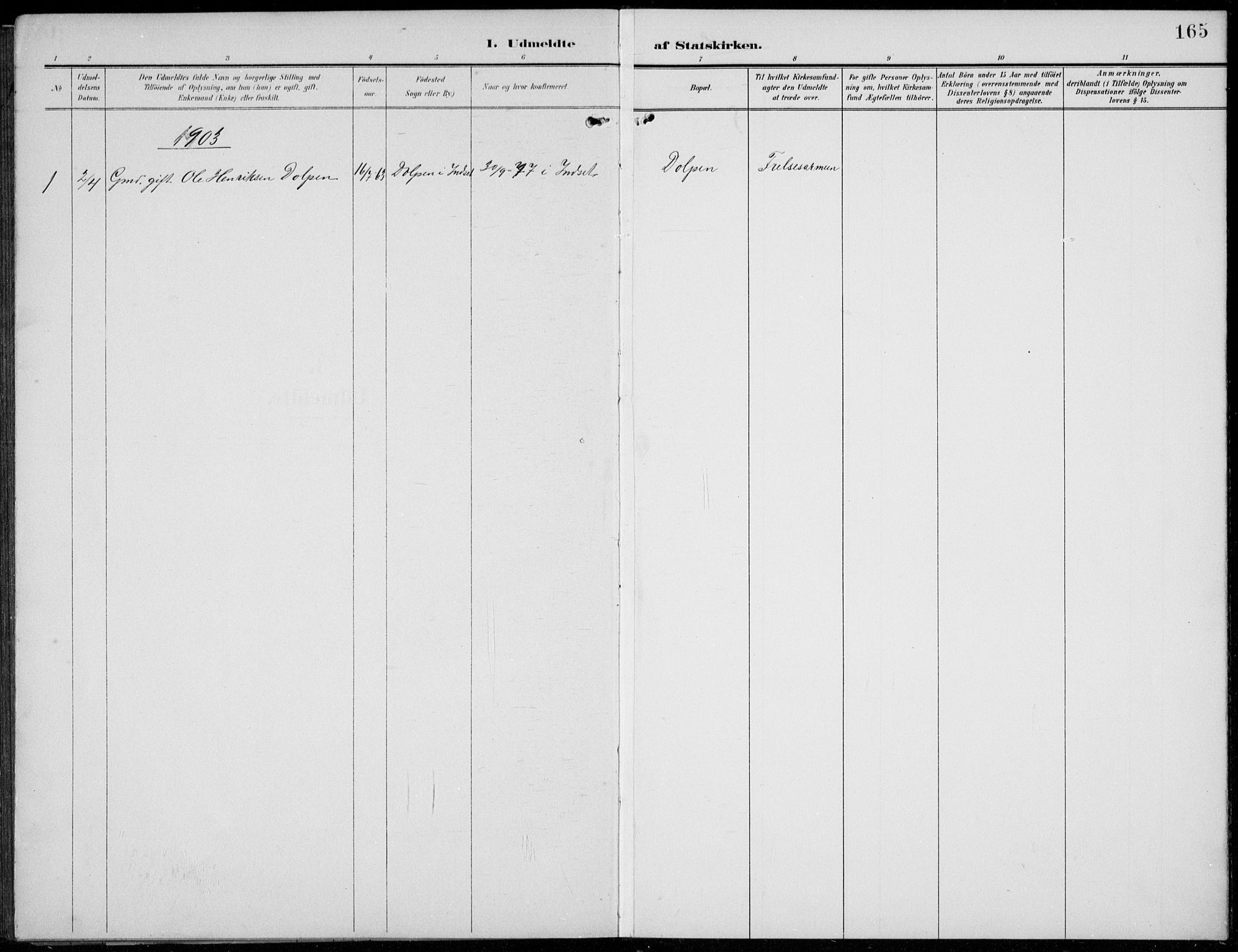 Kvikne prestekontor, SAH/PREST-064/H/Ha/Hab/L0004: Parish register (copy) no. 4, 1902-1937, p. 165