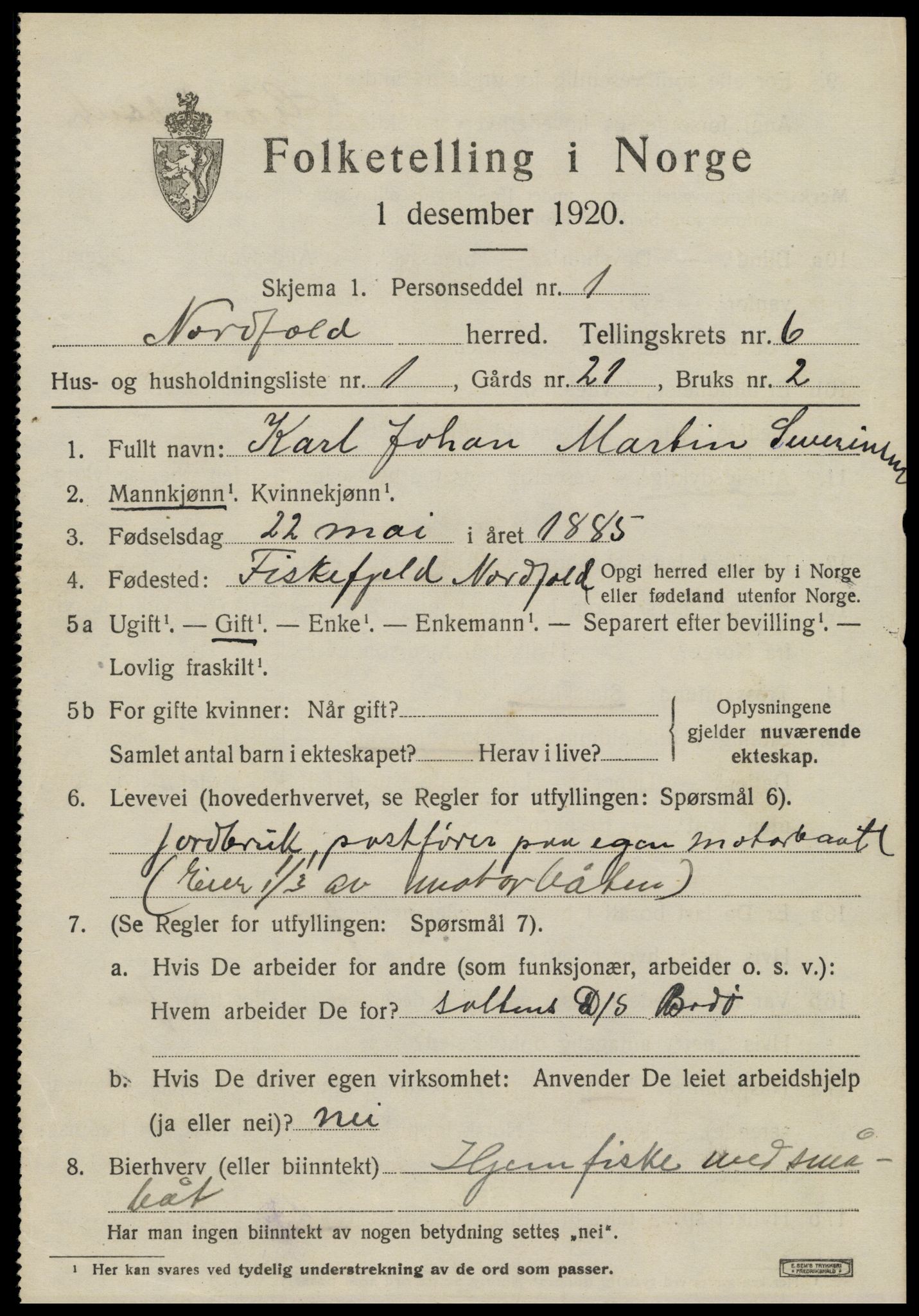 SAT, 1920 census for Nordfold, 1920, p. 2671