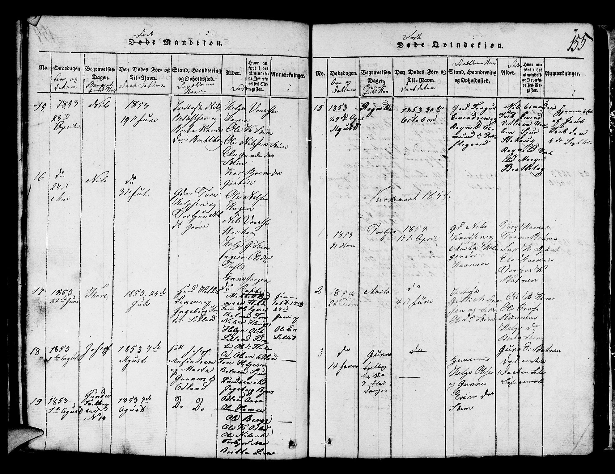 Røldal sokneprestembete, AV/SAB-A-100247: Parish register (copy) no. A 1, 1817-1860, p. 155