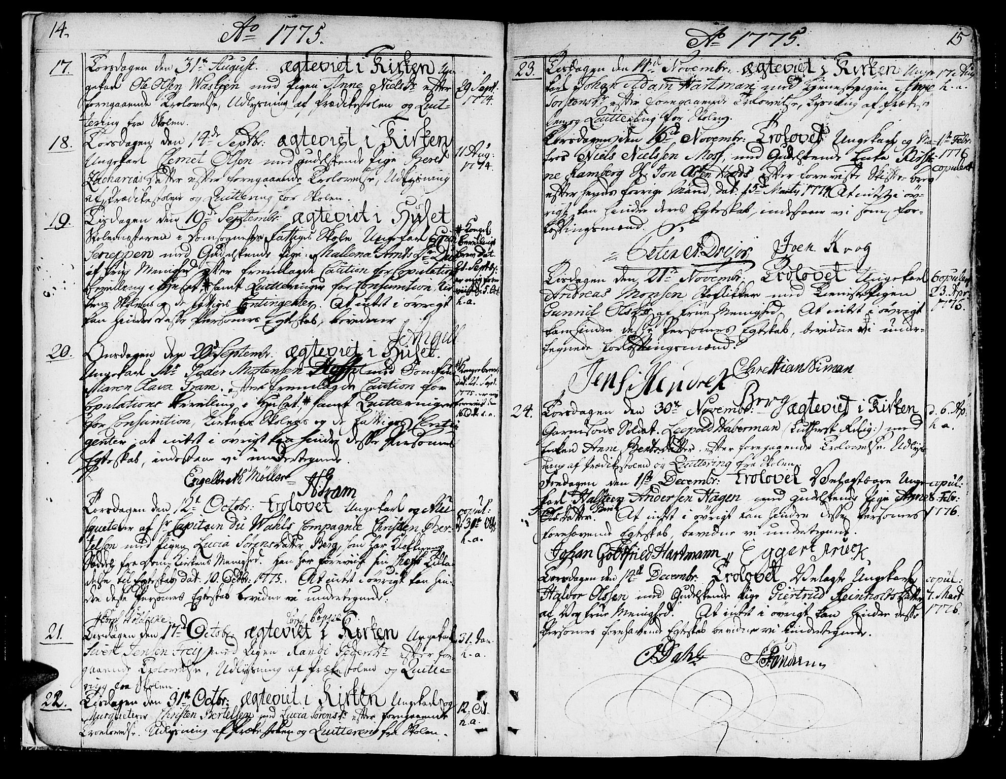 Ministerialprotokoller, klokkerbøker og fødselsregistre - Sør-Trøndelag, AV/SAT-A-1456/602/L0105: Parish register (official) no. 602A03, 1774-1814, p. 14-15