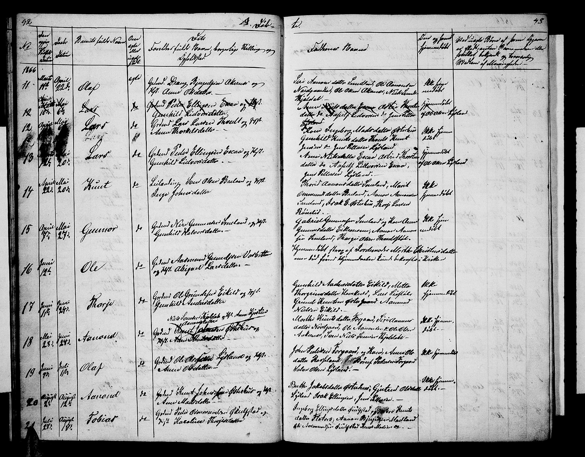 Åseral sokneprestkontor, AV/SAK-1111-0051/F/Fb/L0001: Parish register (copy) no. B 1, 1856-1877, p. 42-43