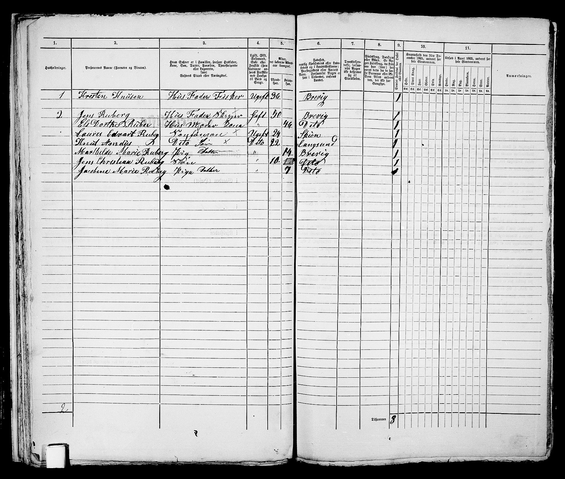 RA, 1865 census for Brevik, 1865, p. 25