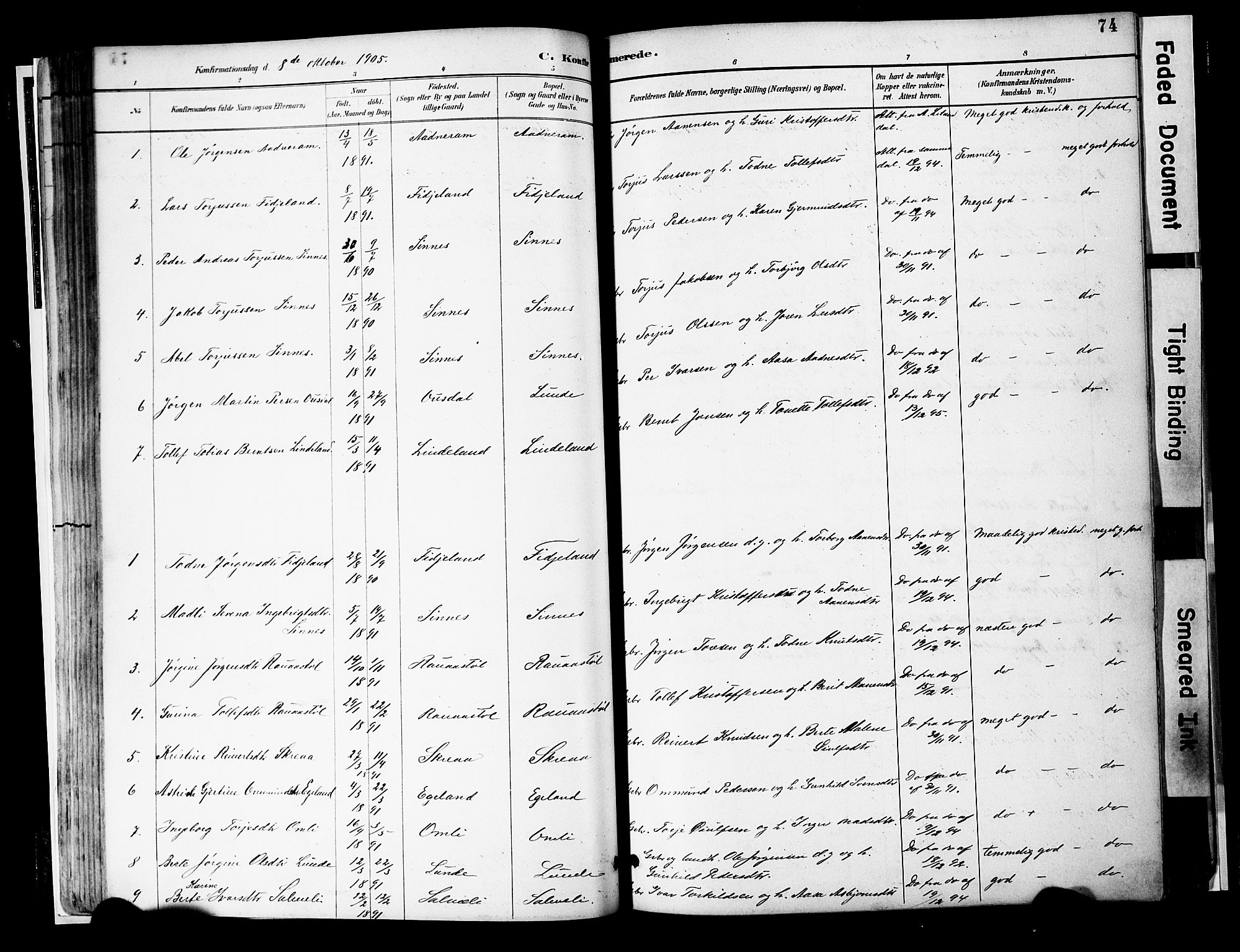 Sirdal sokneprestkontor, AV/SAK-1111-0036/F/Fa/Faa/L0001: Parish register (official) no. A 1, 1887-1910, p. 74