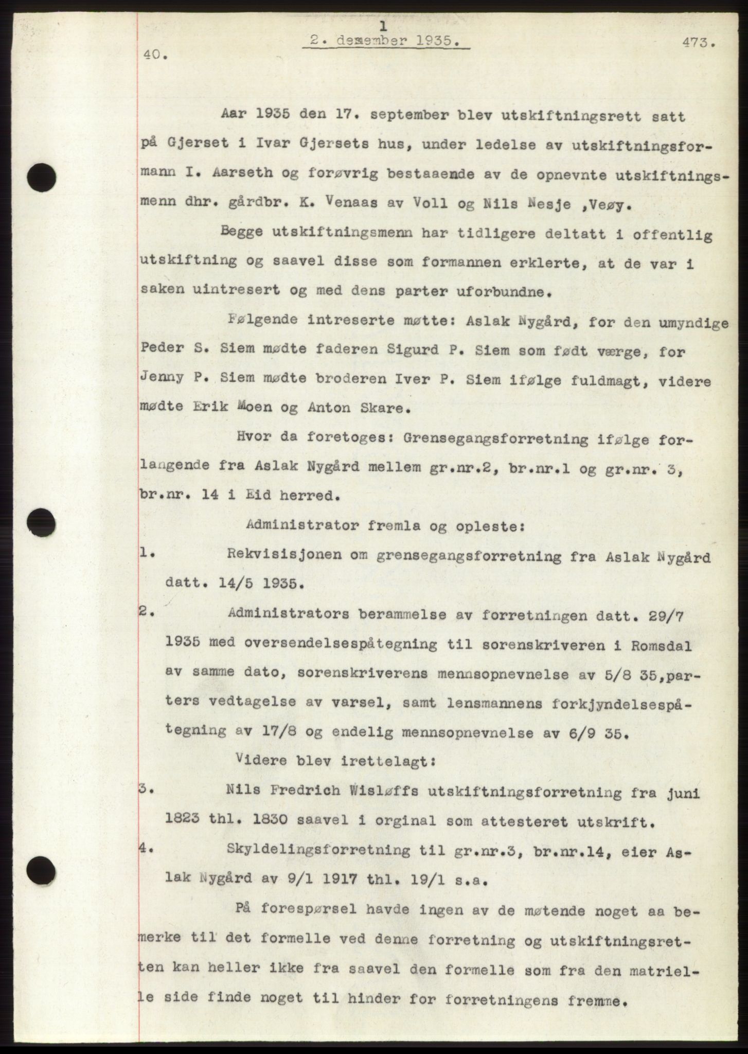 Romsdal sorenskriveri, AV/SAT-A-4149/1/2/2C/L0067: Mortgage book no. 61, 1935-1935, Deed date: 02.12.1935