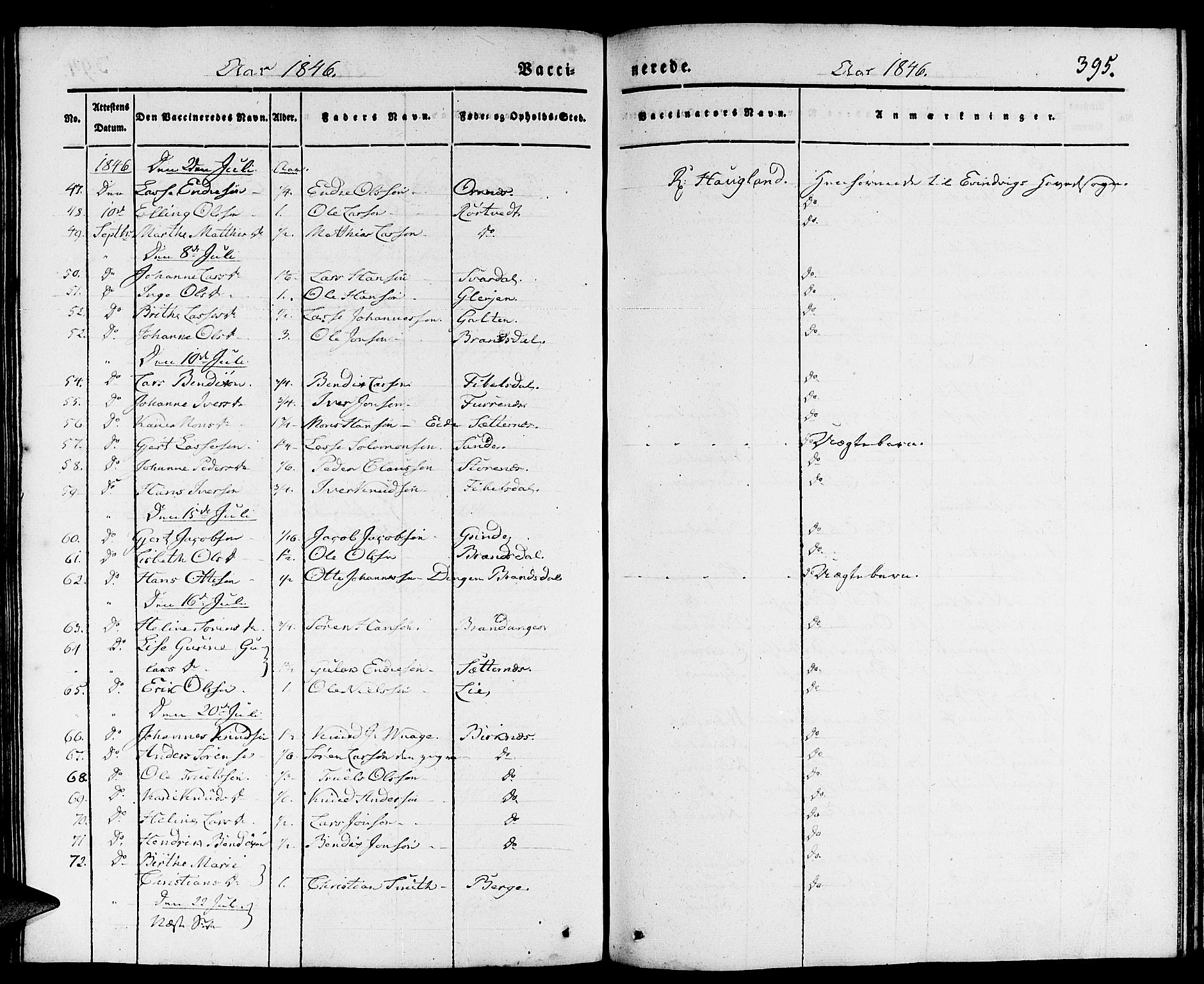 Gulen sokneprestembete, AV/SAB-A-80201/H/Haa/Haaa/L0020: Parish register (official) no. A 20, 1837-1847, p. 395