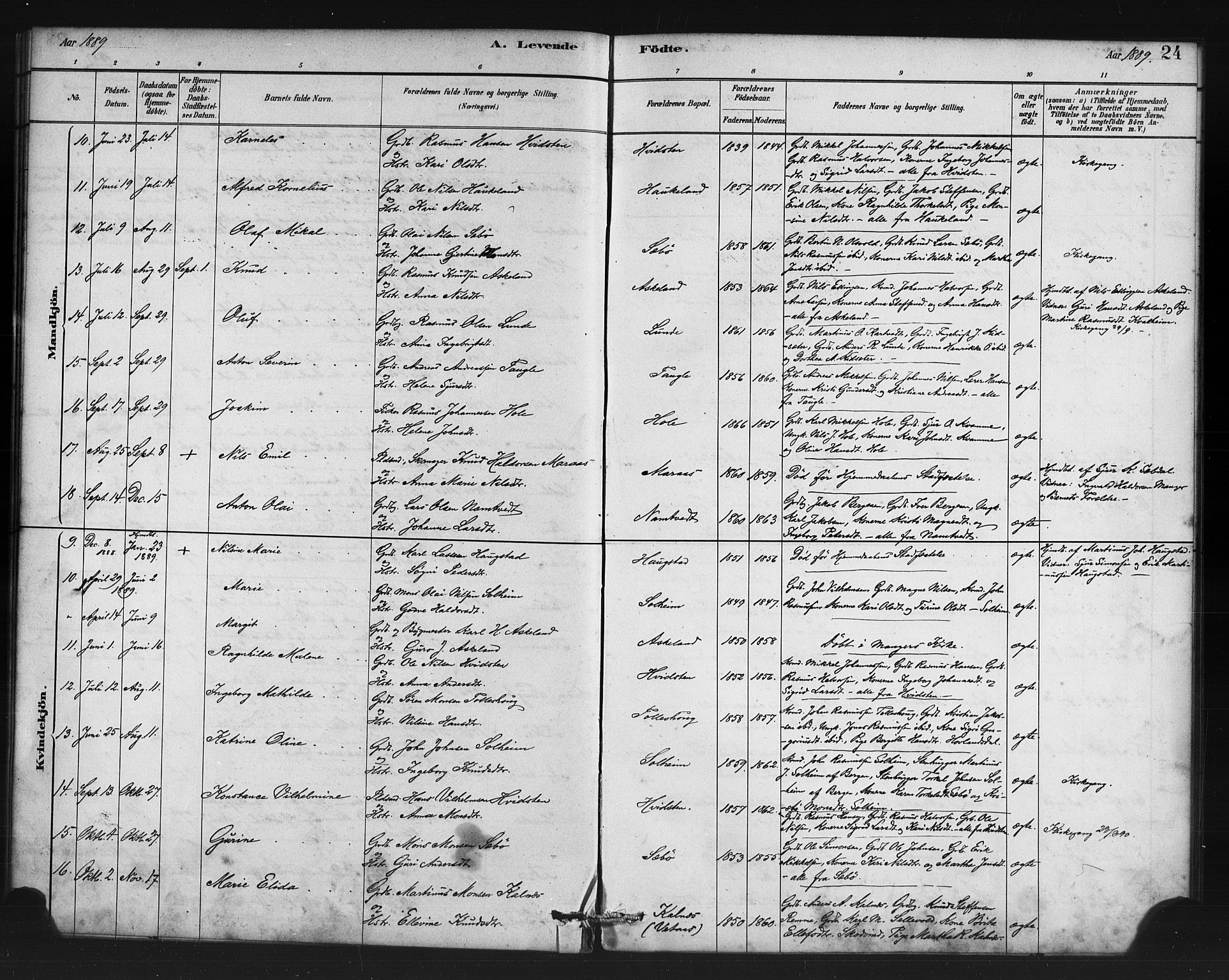 Manger sokneprestembete, AV/SAB-A-76801/H/Haa: Parish register (official) no. D 1, 1881-1892, p. 24