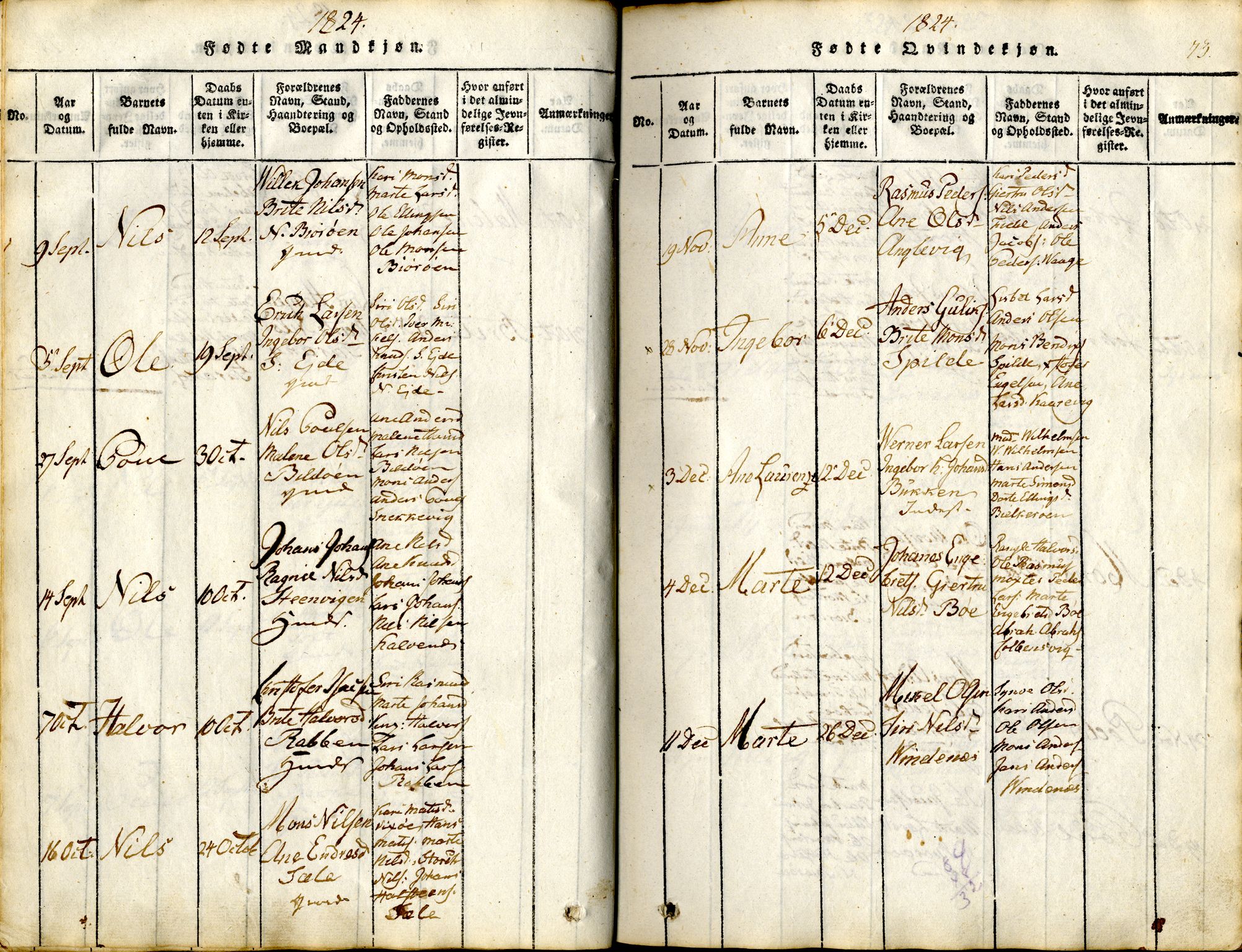 Sund sokneprestembete, AV/SAB-A-99930: Parish register (official) no. A 11, 1814-1825, p. 73