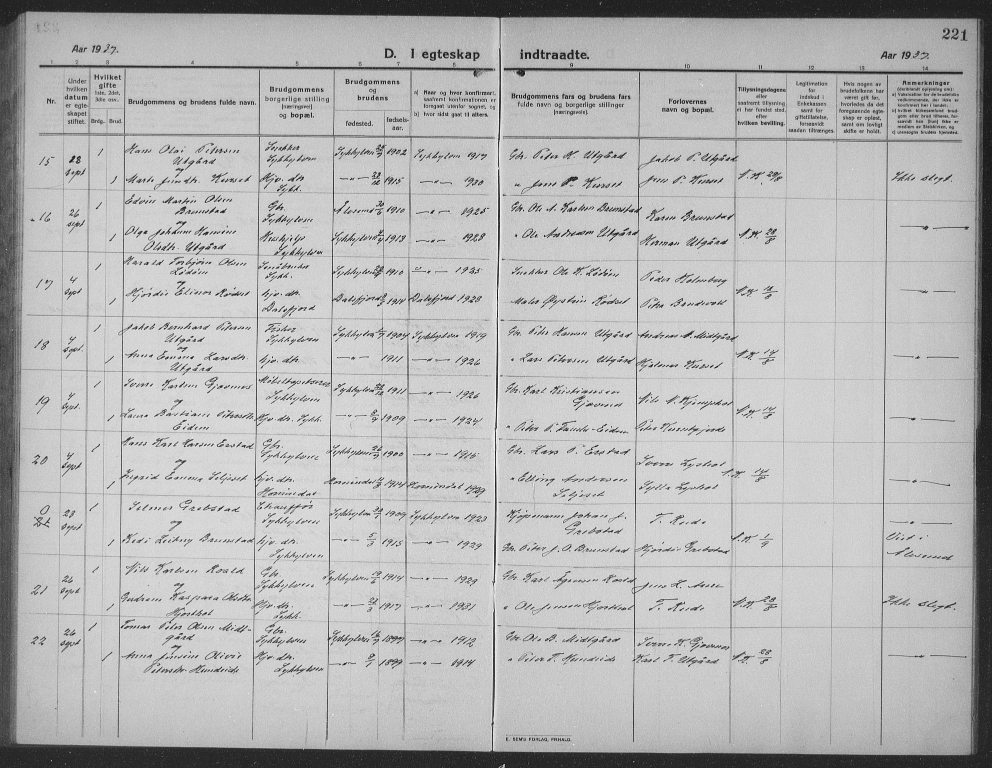 Ministerialprotokoller, klokkerbøker og fødselsregistre - Møre og Romsdal, AV/SAT-A-1454/523/L0342: Parish register (copy) no. 523C05, 1916-1937, p. 221