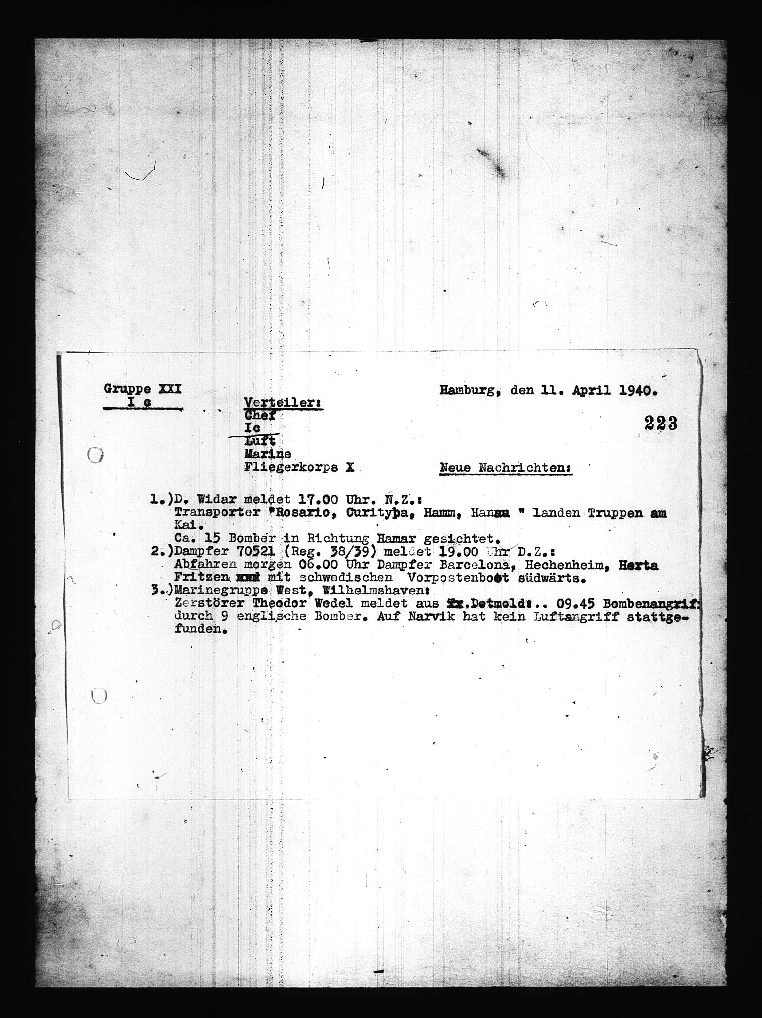 Documents Section, AV/RA-RAFA-2200/V/L0085: Amerikansk mikrofilm "Captured German Documents".
Box No. 724.  FKA jnr. 615/1954., 1940-1941, p. 29