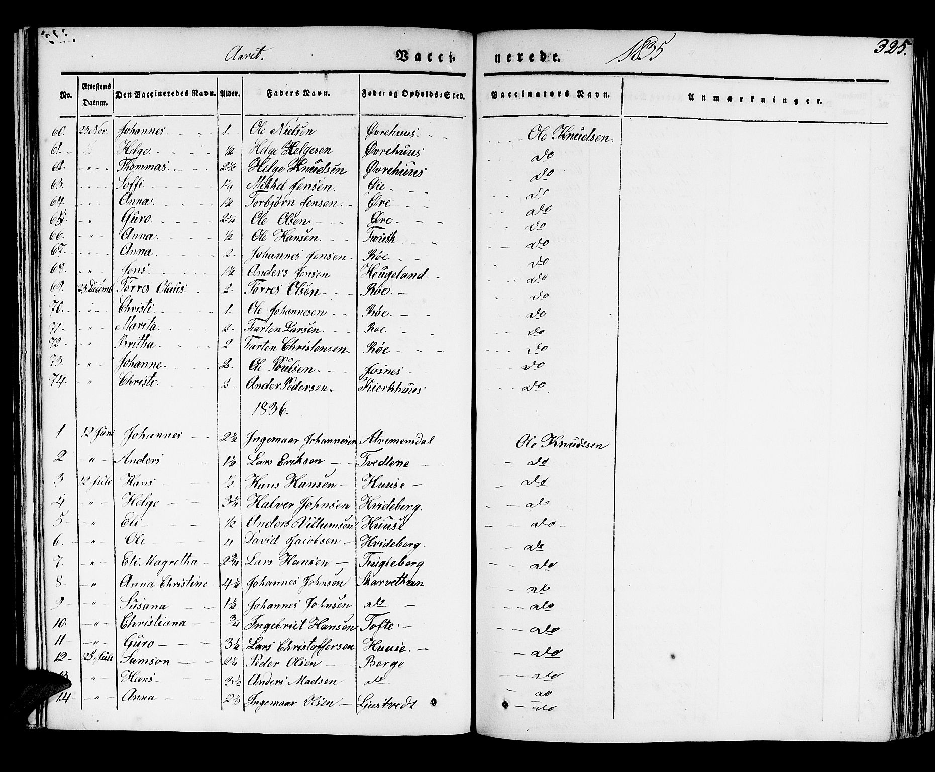 Kvinnherad sokneprestembete, SAB/A-76401/H/Haa: Parish register (official) no. A 6, 1835-1843, p. 325
