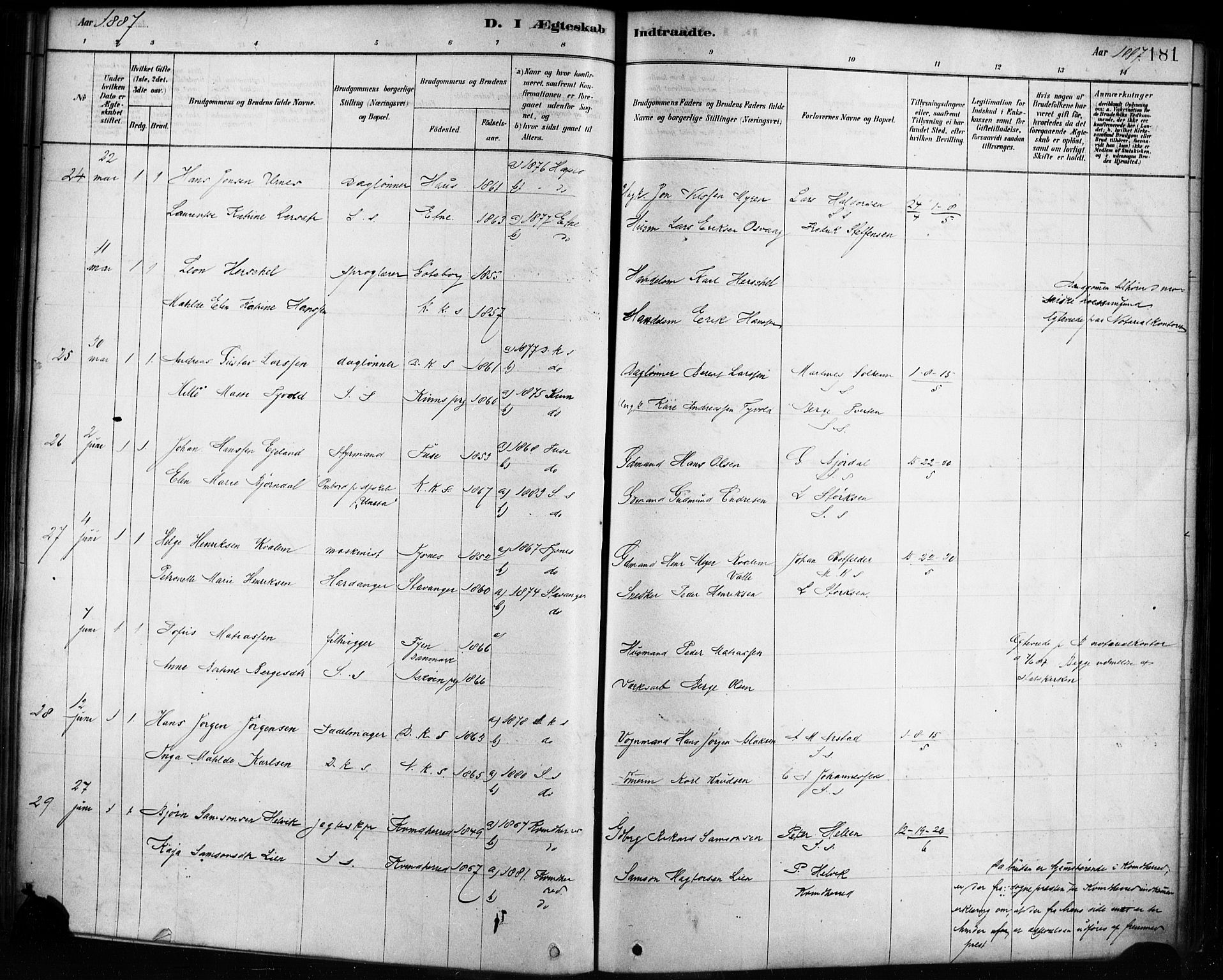 Sandviken Sokneprestembete, AV/SAB-A-77601/H/Ha/L0002: Parish register (official) no. A 2, 1878-1896, p. 181