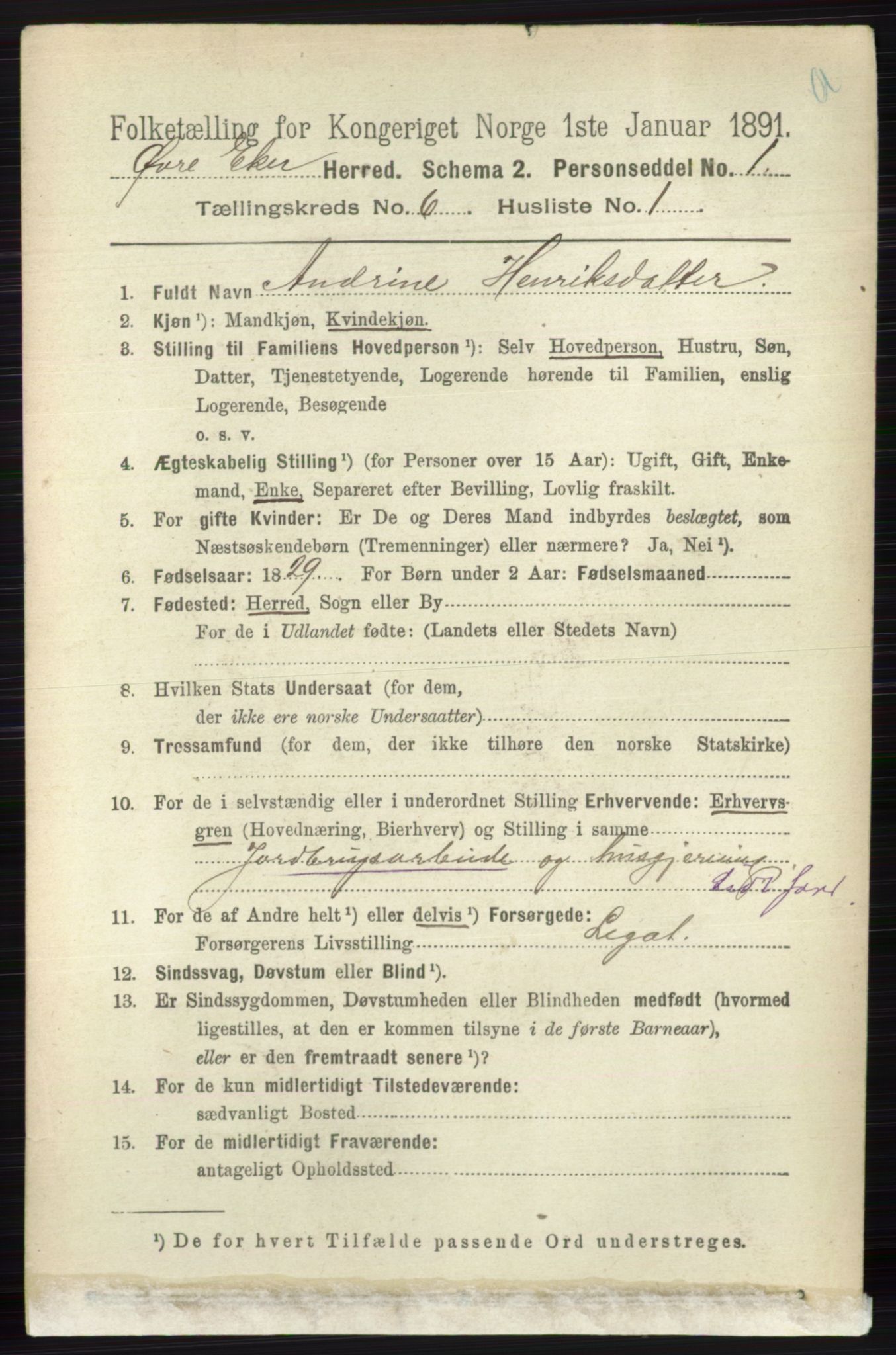 RA, 1891 census for 0624 Øvre Eiker, 1891, p. 2239