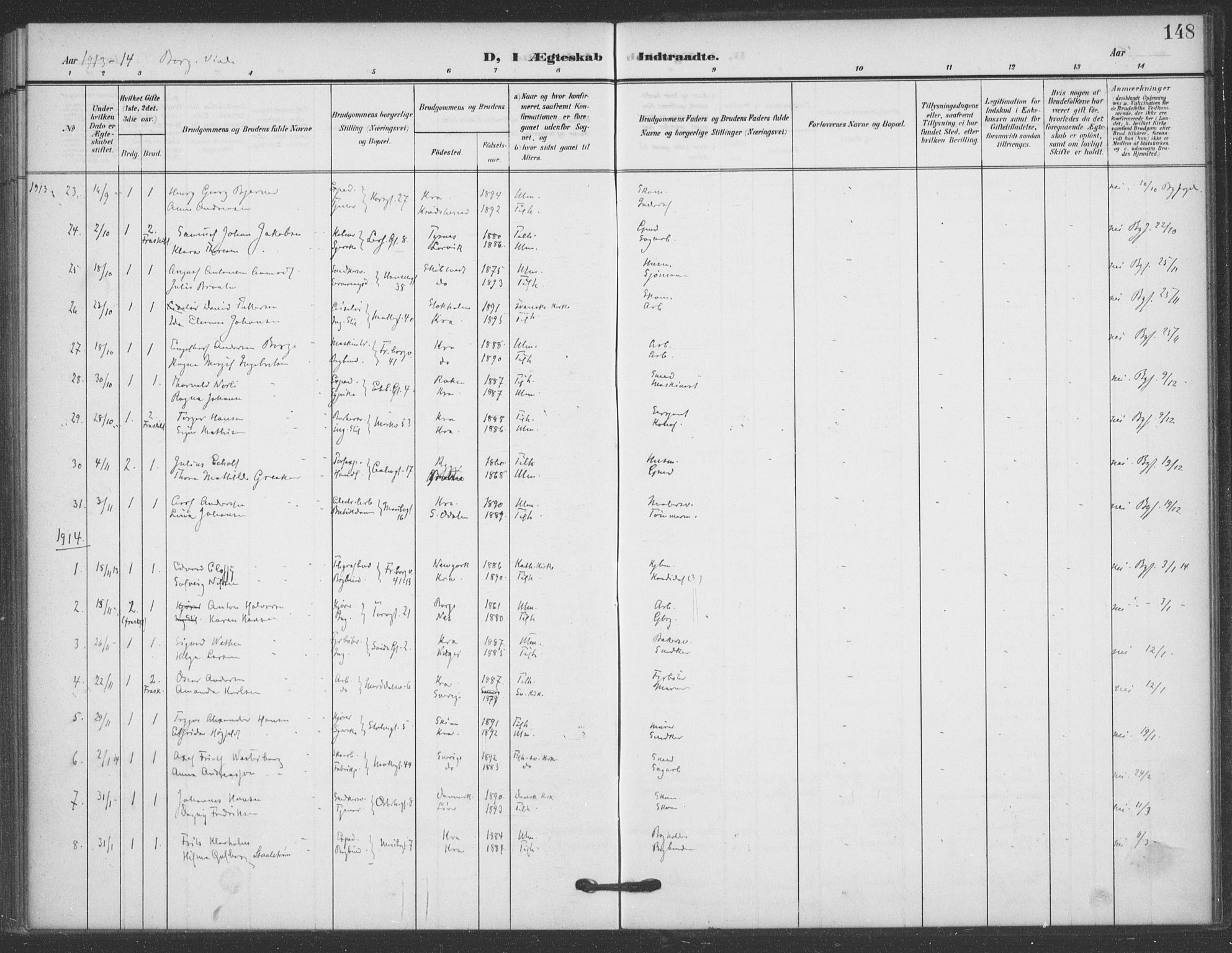 Jakob prestekontor Kirkebøker, SAO/A-10850/F/Fa/L0010: Parish register (official) no. 10, 1908-1922, p. 148