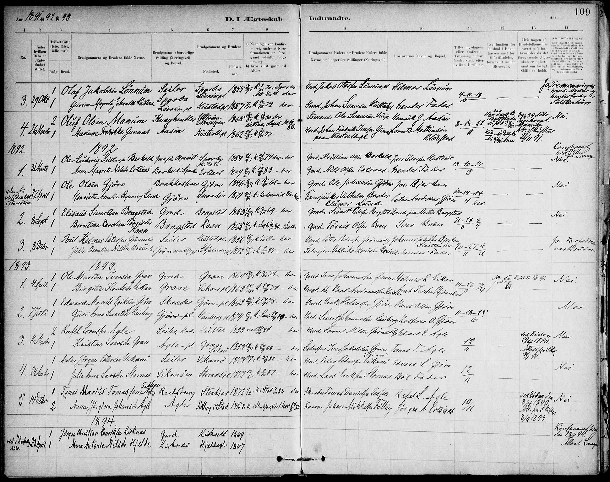 Ministerialprotokoller, klokkerbøker og fødselsregistre - Nord-Trøndelag, SAT/A-1458/732/L0316: Parish register (official) no. 732A01, 1879-1921, p. 109