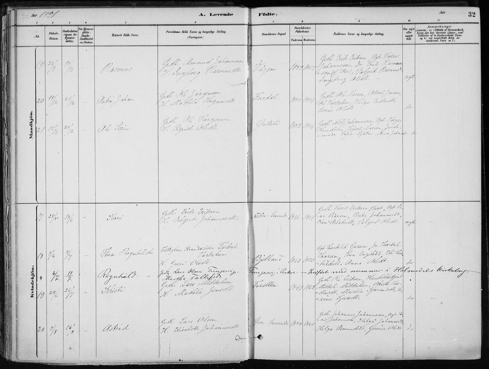 Skånevik sokneprestembete, AV/SAB-A-77801/H/Haa: Parish register (official) no. E  1, 1879-1901, p. 32