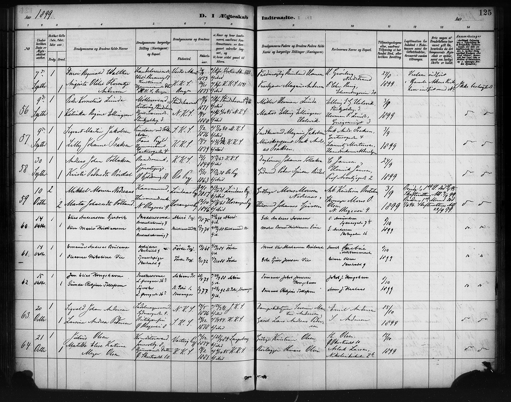 Korskirken sokneprestembete, SAB/A-76101/H/Haa/L0037: Parish register (official) no. D 4, 1883-1904, p. 125
