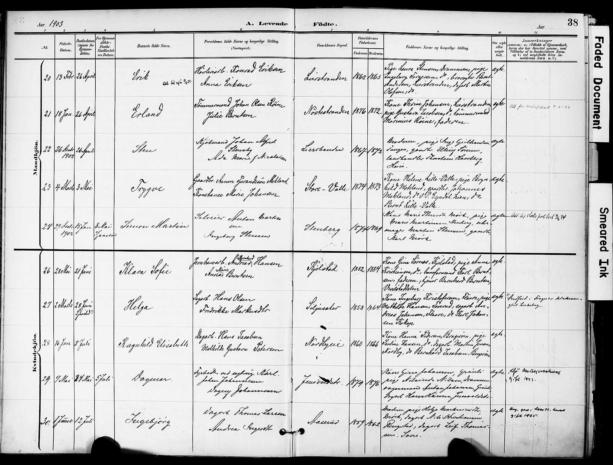 Lier kirkebøker, AV/SAKO-A-230/F/Fa/L0017: Parish register (official) no. I 17, 1901-1908, p. 38