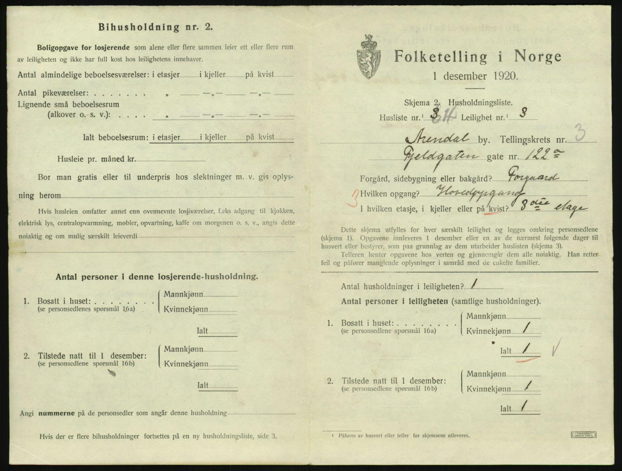 SAK, 1920 census for Arendal, 1920, p. 4610