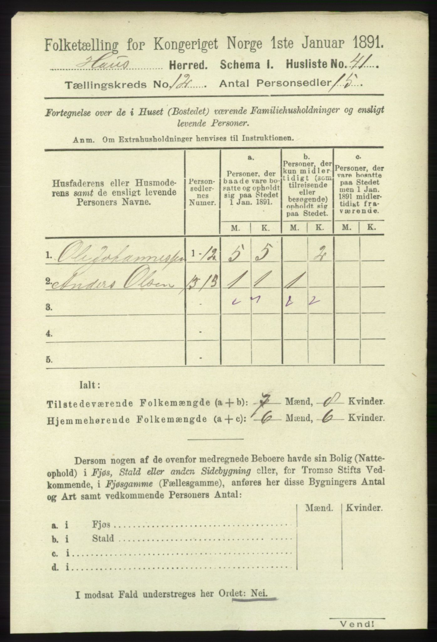 RA, 1891 census for 1250 Haus, 1891, p. 5228