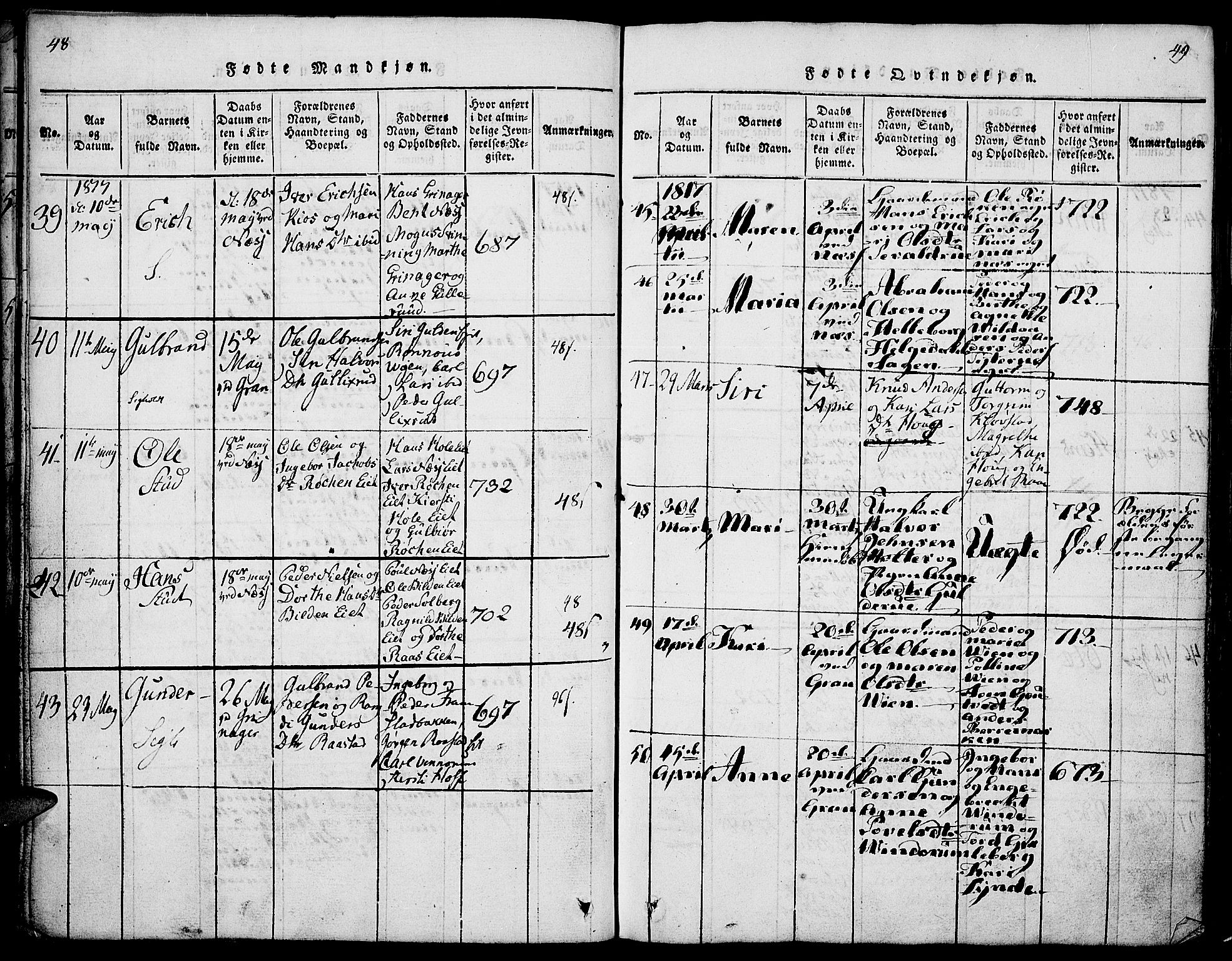 Gran prestekontor, AV/SAH-PREST-112/H/Ha/Haa/L0009: Parish register (official) no. 9, 1815-1824, p. 48-49