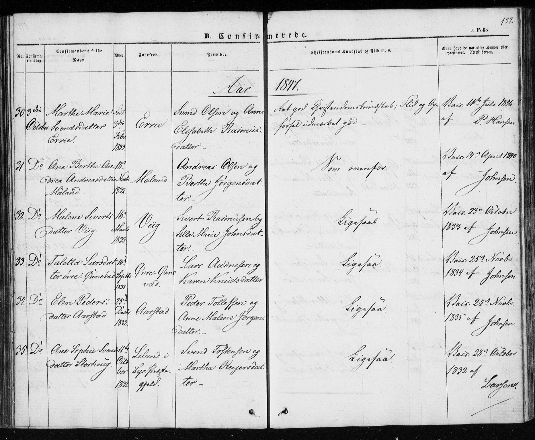 Klepp sokneprestkontor, AV/SAST-A-101803/001/3/30BA/L0004: Parish register (official) no. A 4, 1842-1852, p. 152