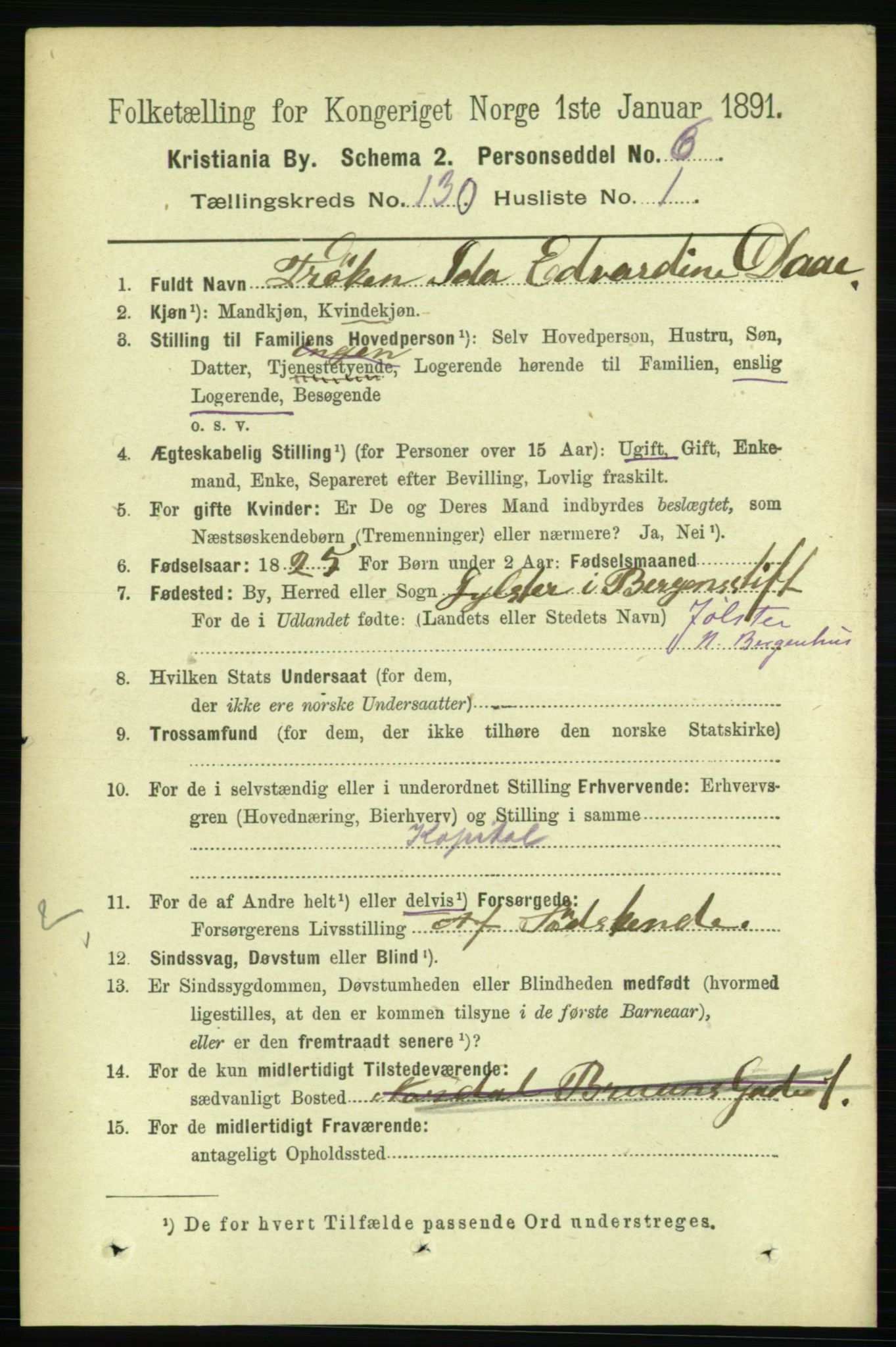 RA, 1891 census for 0301 Kristiania, 1891, p. 70070
