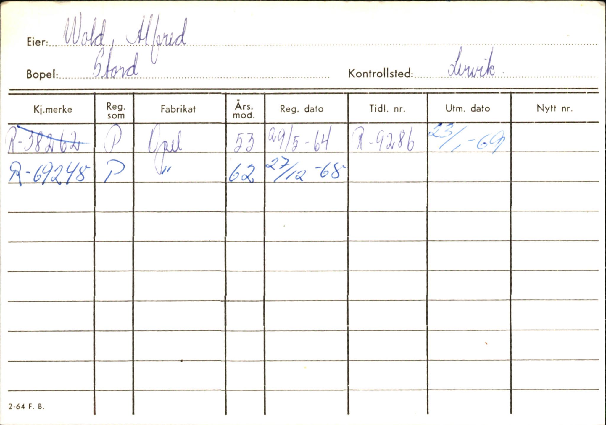 Statens vegvesen, Hordaland vegkontor, AV/SAB-A-5201/2/Ha/L0061: R-eierkort W-Ø, 1920-1971, p. 3