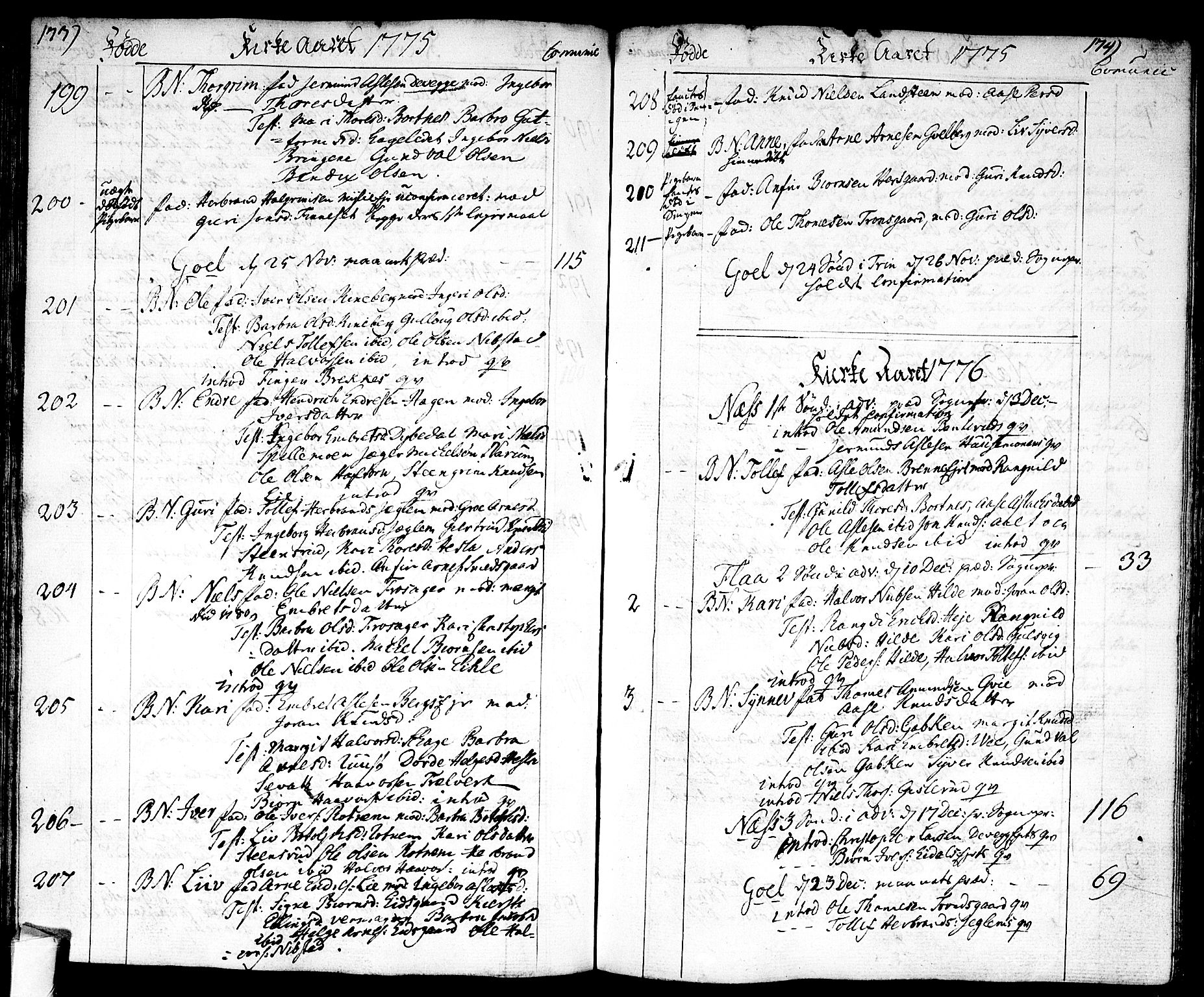 Nes kirkebøker, AV/SAKO-A-236/F/Fa/L0004: Parish register (official) no. 4, 1764-1786, p. 173-174