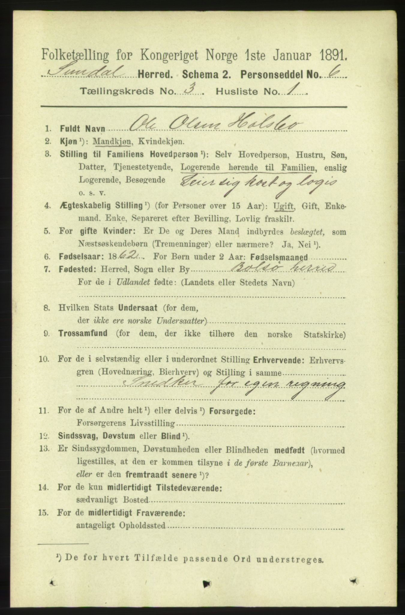 RA, 1891 census for 1563 Sunndal, 1891, p. 651