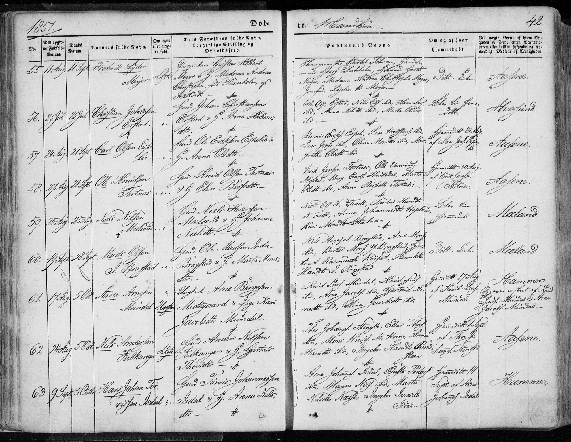 Hamre sokneprestembete, AV/SAB-A-75501/H/Ha/Haa/Haaa/L0013: Parish register (official) no. A 13, 1846-1857, p. 42