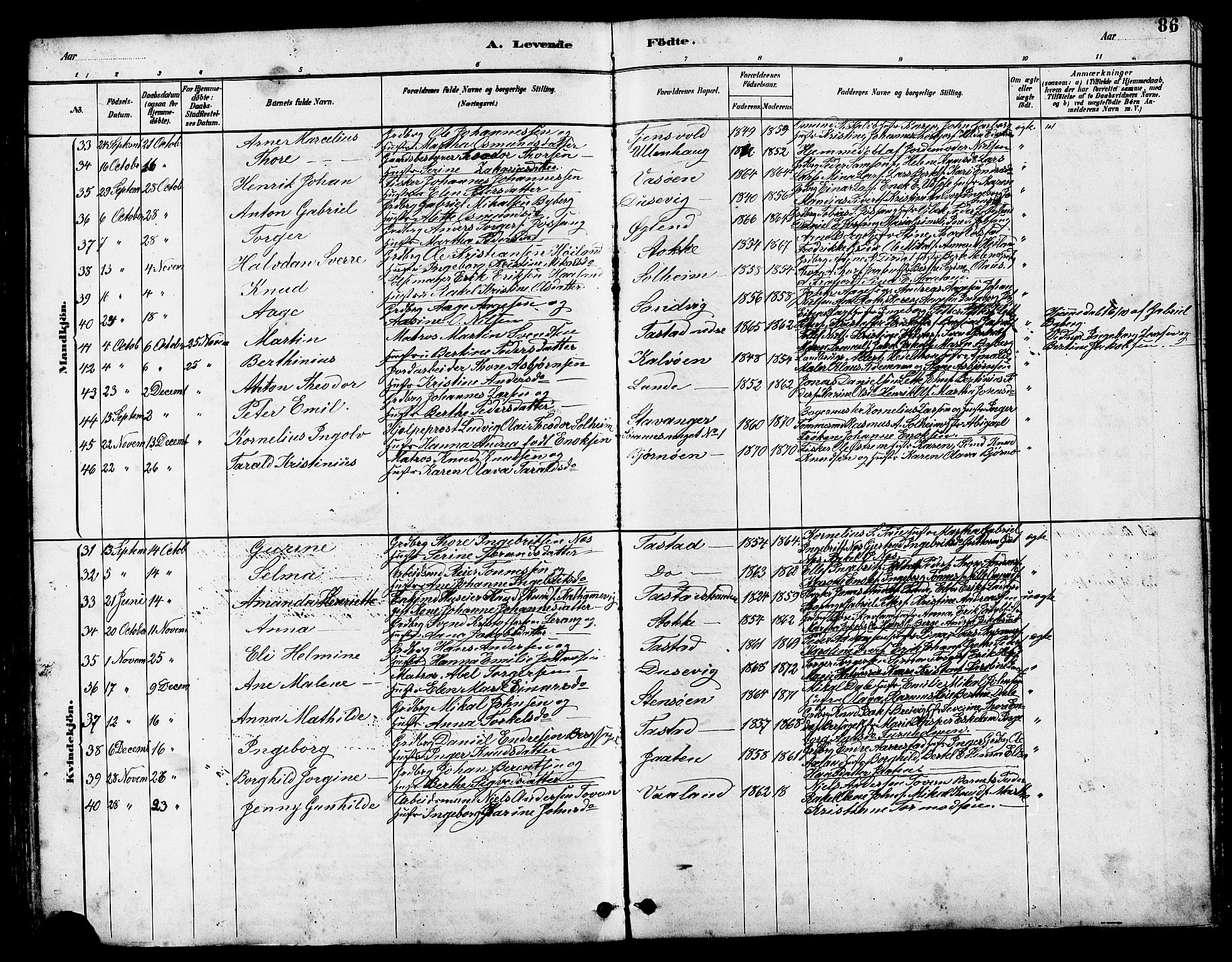 Hetland sokneprestkontor, AV/SAST-A-101826/30/30BB/L0005: Parish register (copy) no. B 5, 1878-1910, p. 86