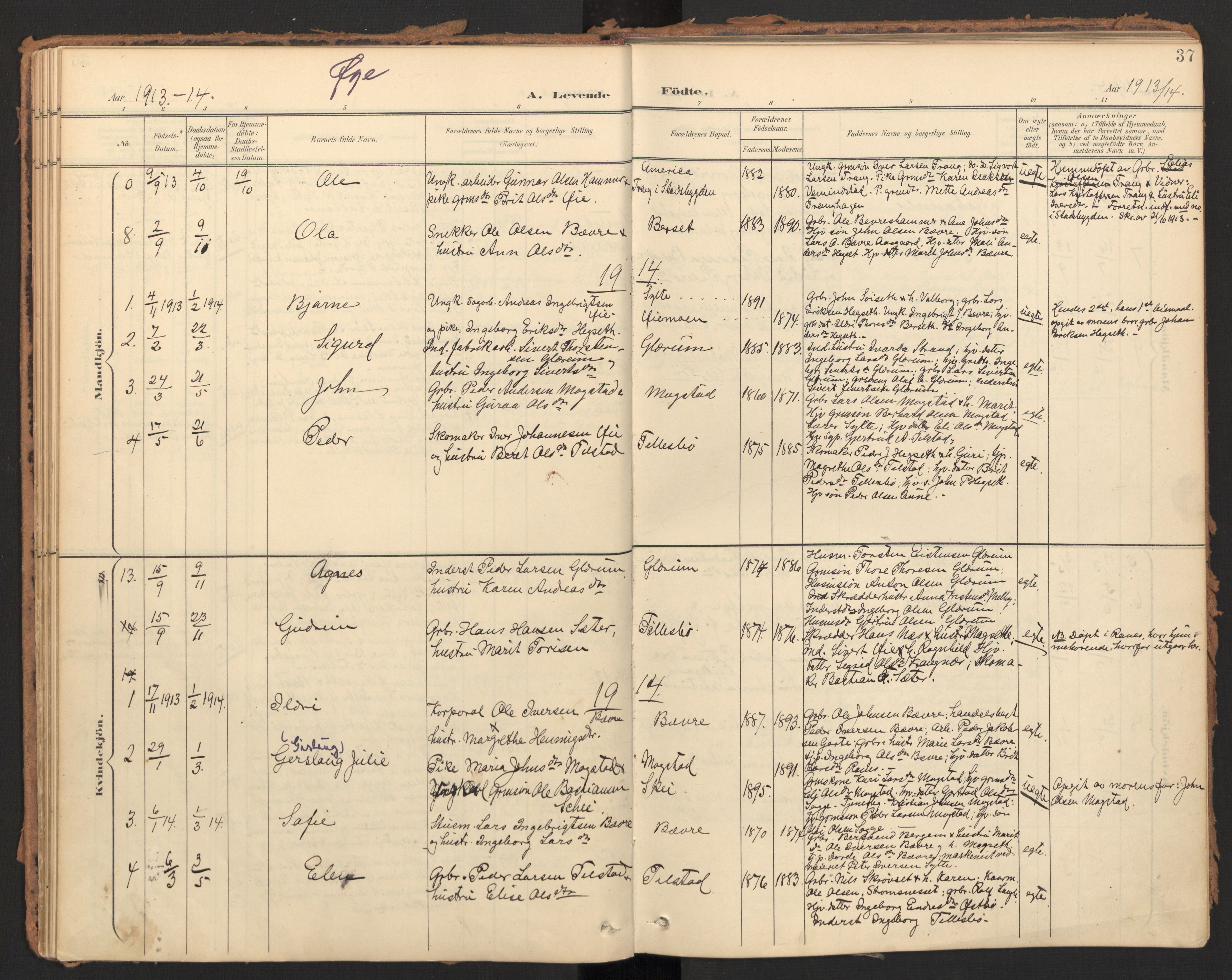 Ministerialprotokoller, klokkerbøker og fødselsregistre - Møre og Romsdal, AV/SAT-A-1454/595/L1048: Parish register (official) no. 595A10, 1900-1917, p. 37
